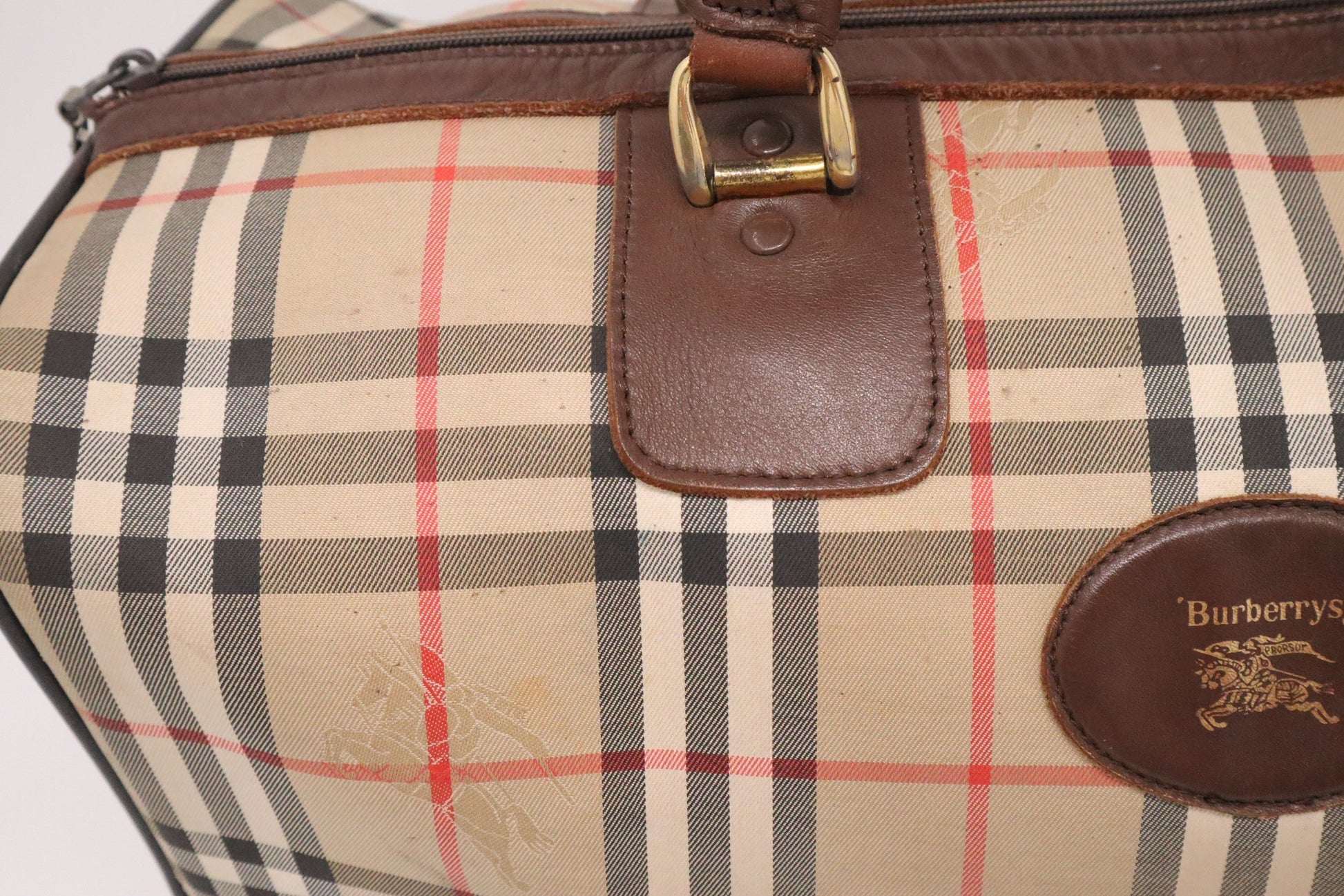 Burberry Boston Bag In Checked Canvas Brown Travel Bag