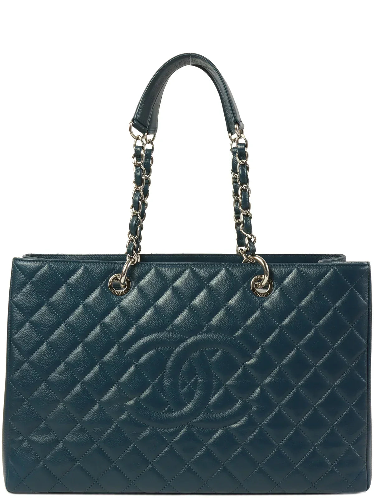 Chanel Around  Made Caviar Skin Cc Mark Stitch Chain Tote Bag Indigo Blue