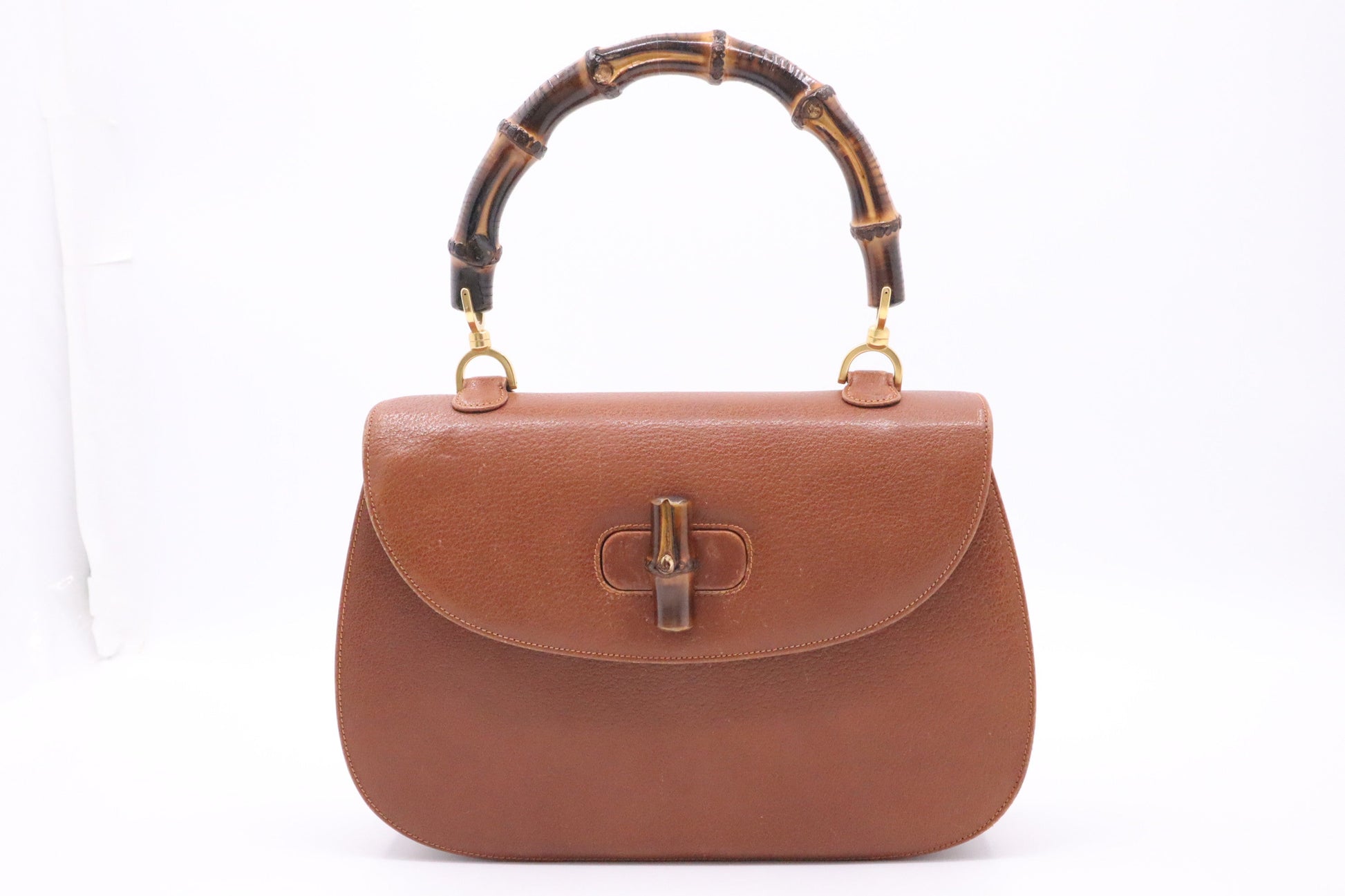 Gucci Bamboo Leather Tan Large Top Handle Handbag