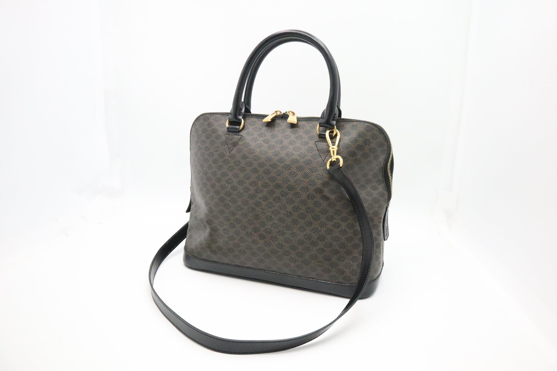 Celine Bowling Bag In Macadam Canvas Black Travel Bag