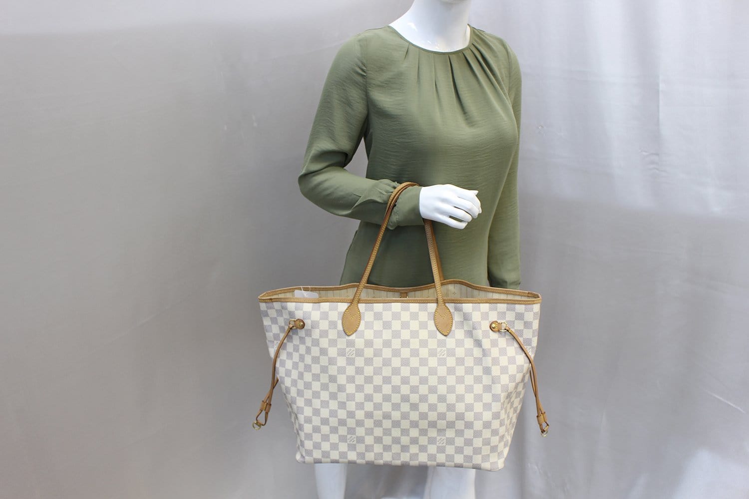 Louis Damier Azur Neverfull Gm Tote Bag White