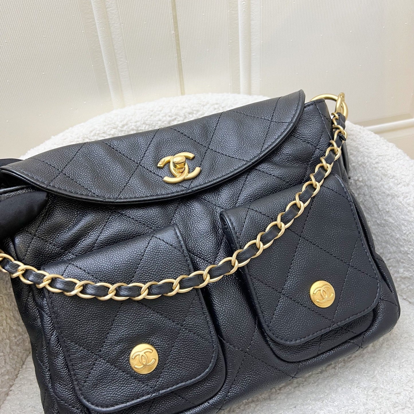 [Local Set - Original Receipt] Chanel 25P Small Hobo Bag in Black Caviar and AGHW (Model: AS5384)