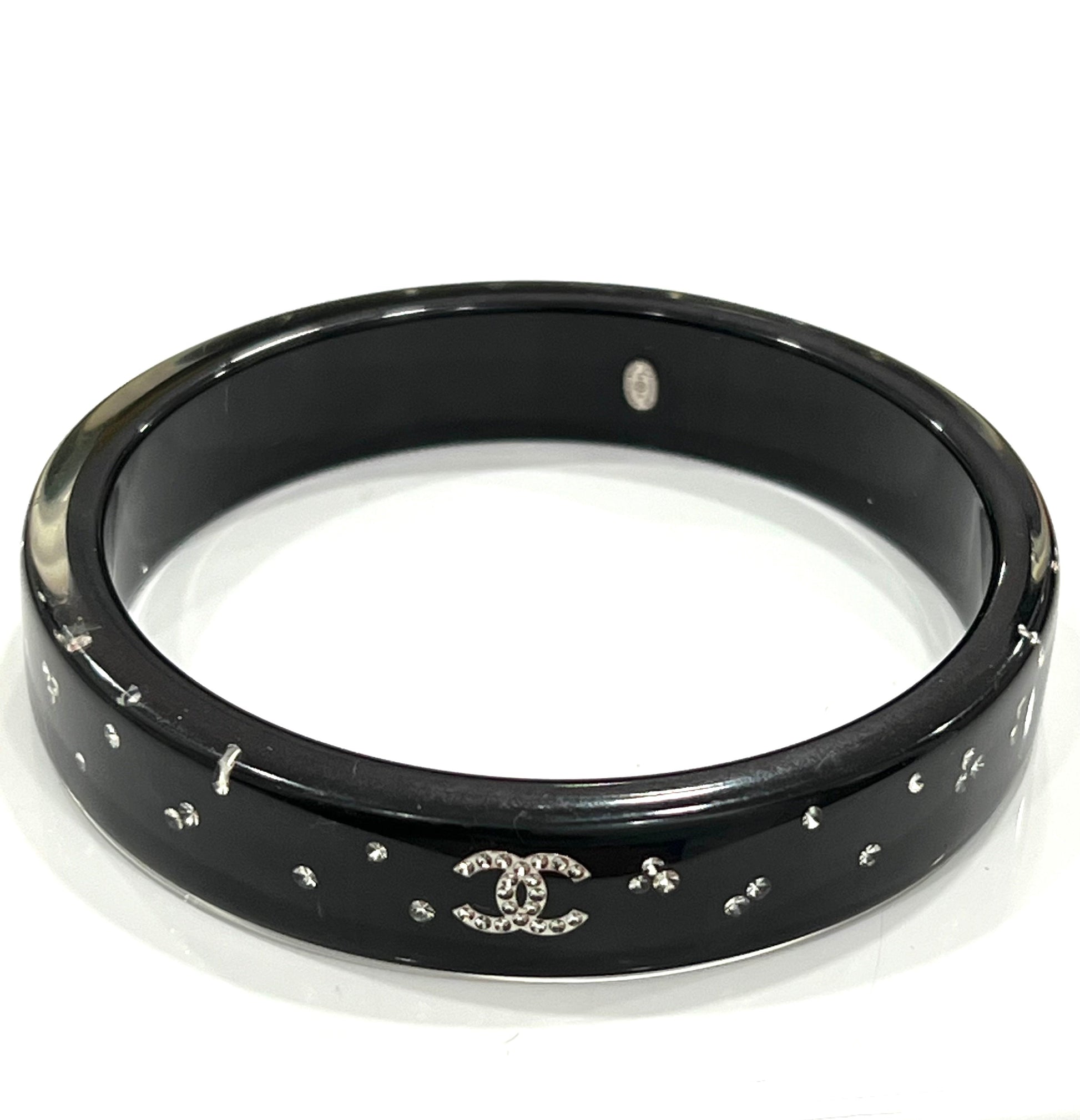 CHANEL RESIN CRYSTAL CC BANGLE BRACELET