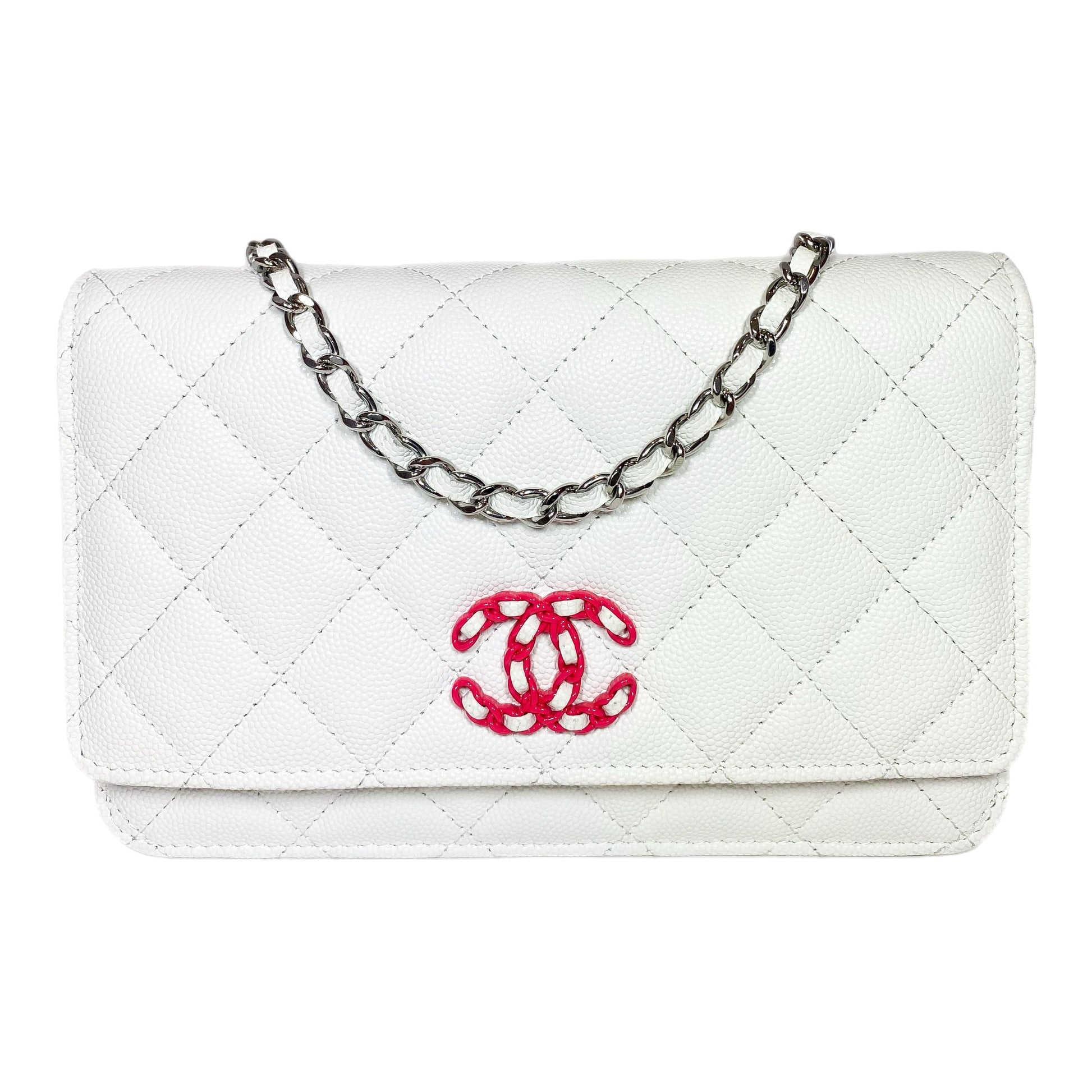 Chanel White Pink Woven CC Wallet on Chain