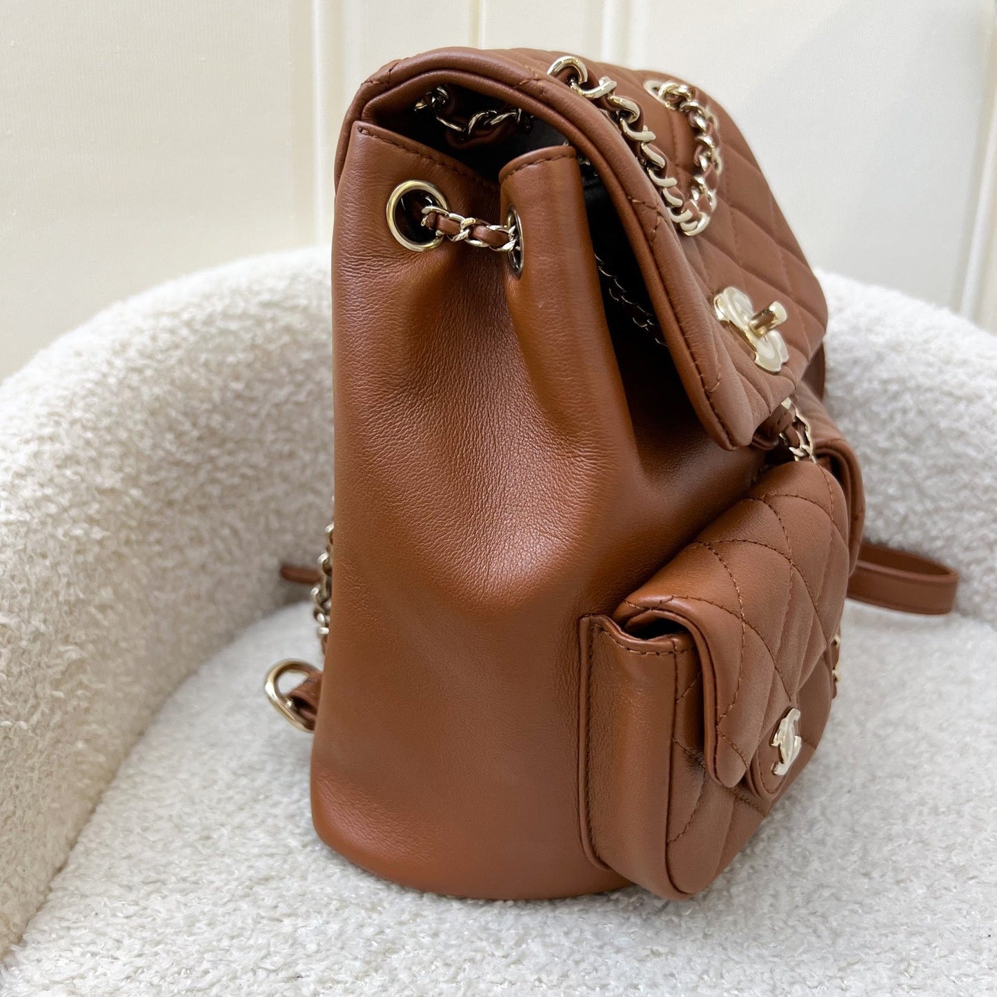 Chanel Medium Triple Backpack in 23A Cognac Brown Calfskin and Lghw ( )