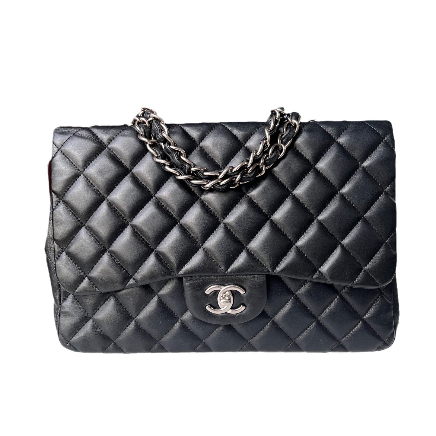 Chanel Classic Flap Jumbo Lambskin hardware Black Silver Leather Handbag Hardware 1