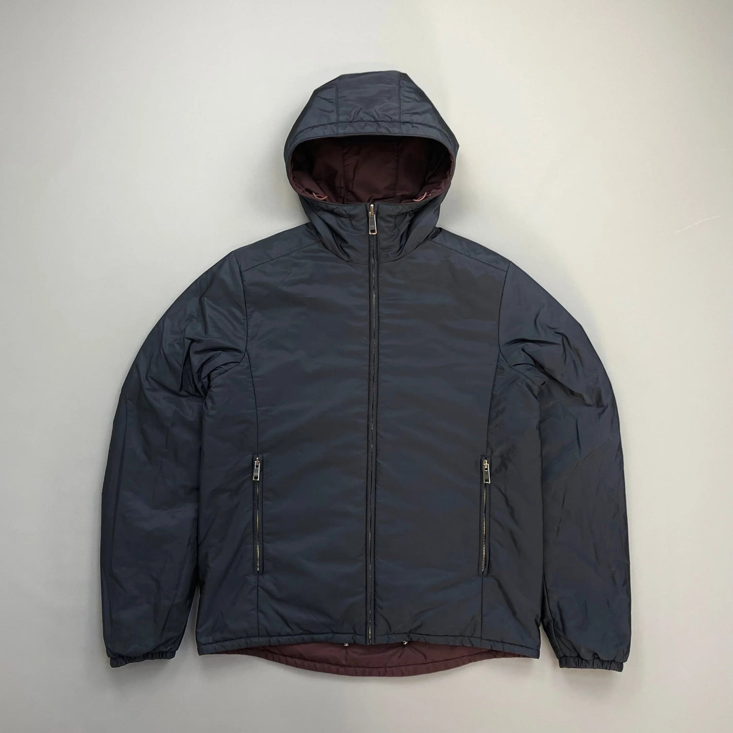 Prada Handbag Sport & Burgundy Reversible Padded Hooded Jacket Nylon Navy Padded Hooded Jacket
