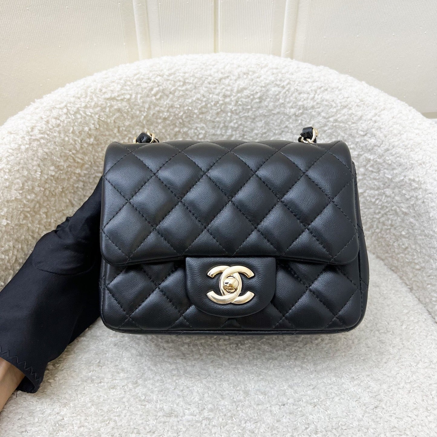 Chanel Classic Square Mini Flap in Black Lambskin and Lghw ( ) Handbag