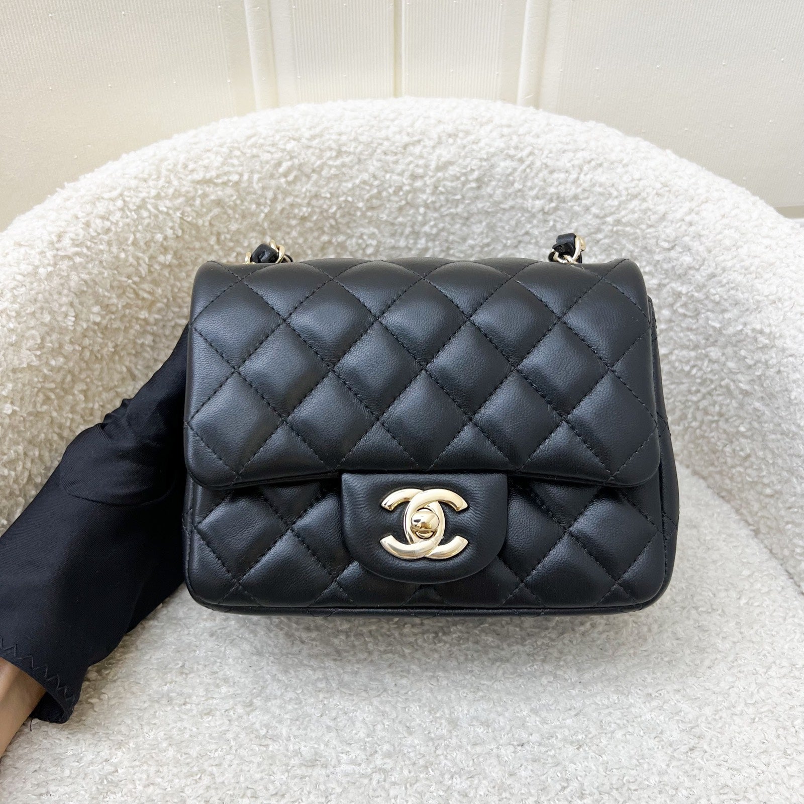 Chanel Classic Square Mini Flap in Black Lambskin and Lghw ( ) Handbag