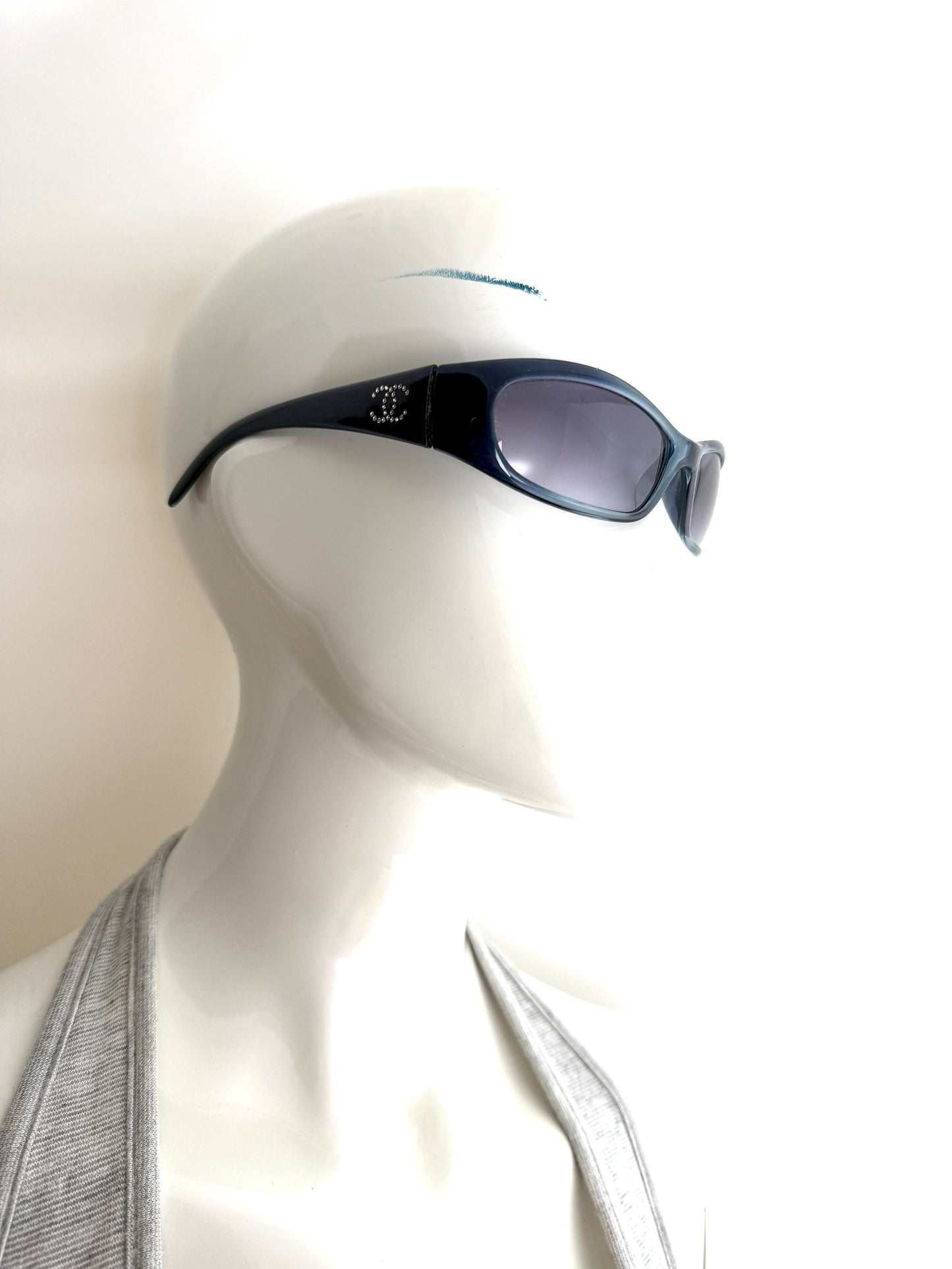 Chanel Blue Acetate Wrap Around Cc Crystal Sunglasses Bag
