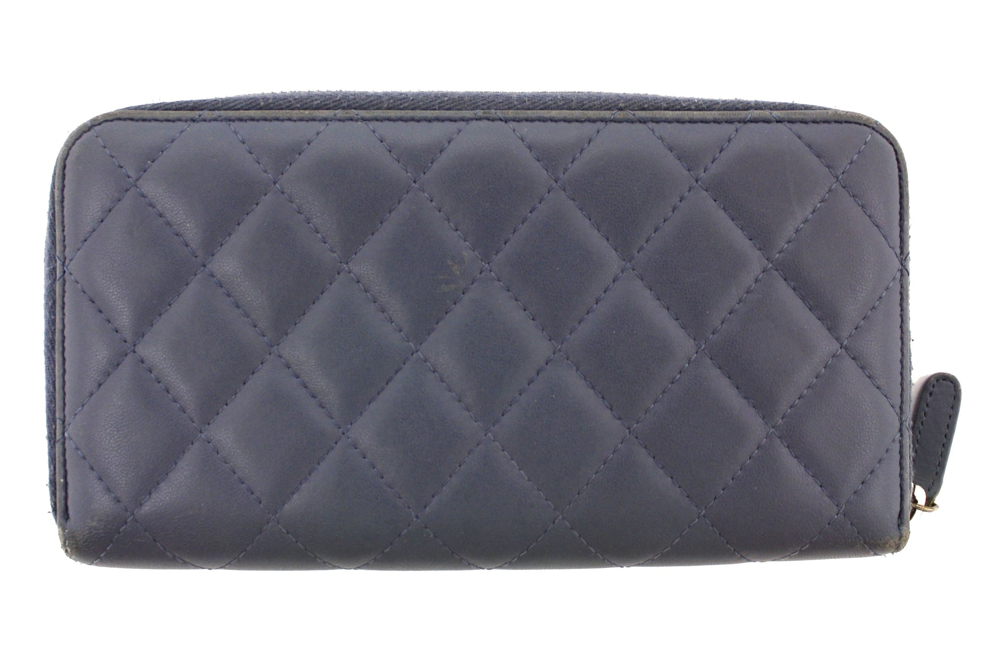 Chanel Blue Quilted Lambskin Leather Zippy Wallet