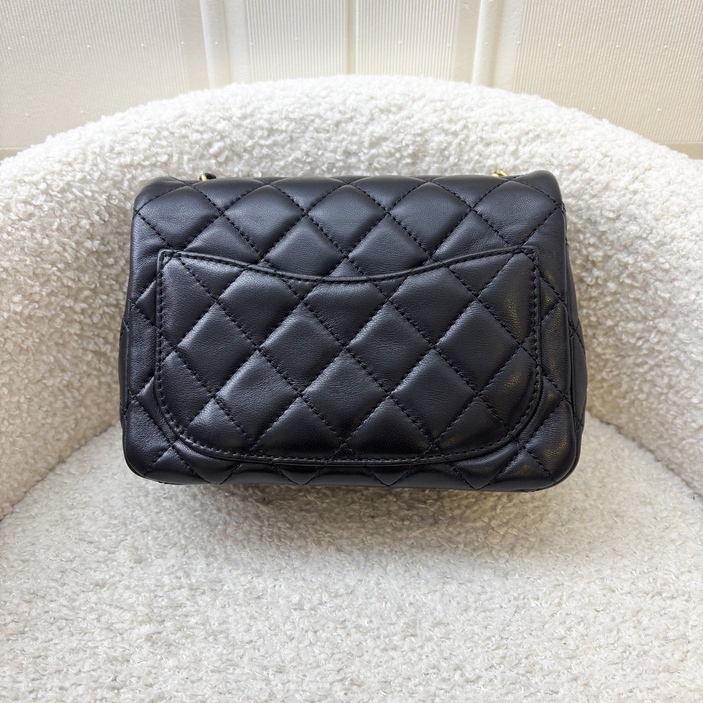 Chanel 22C Pearl Crush Square Mini Flap in Black Lambskin and Aghw ( ) Handbag