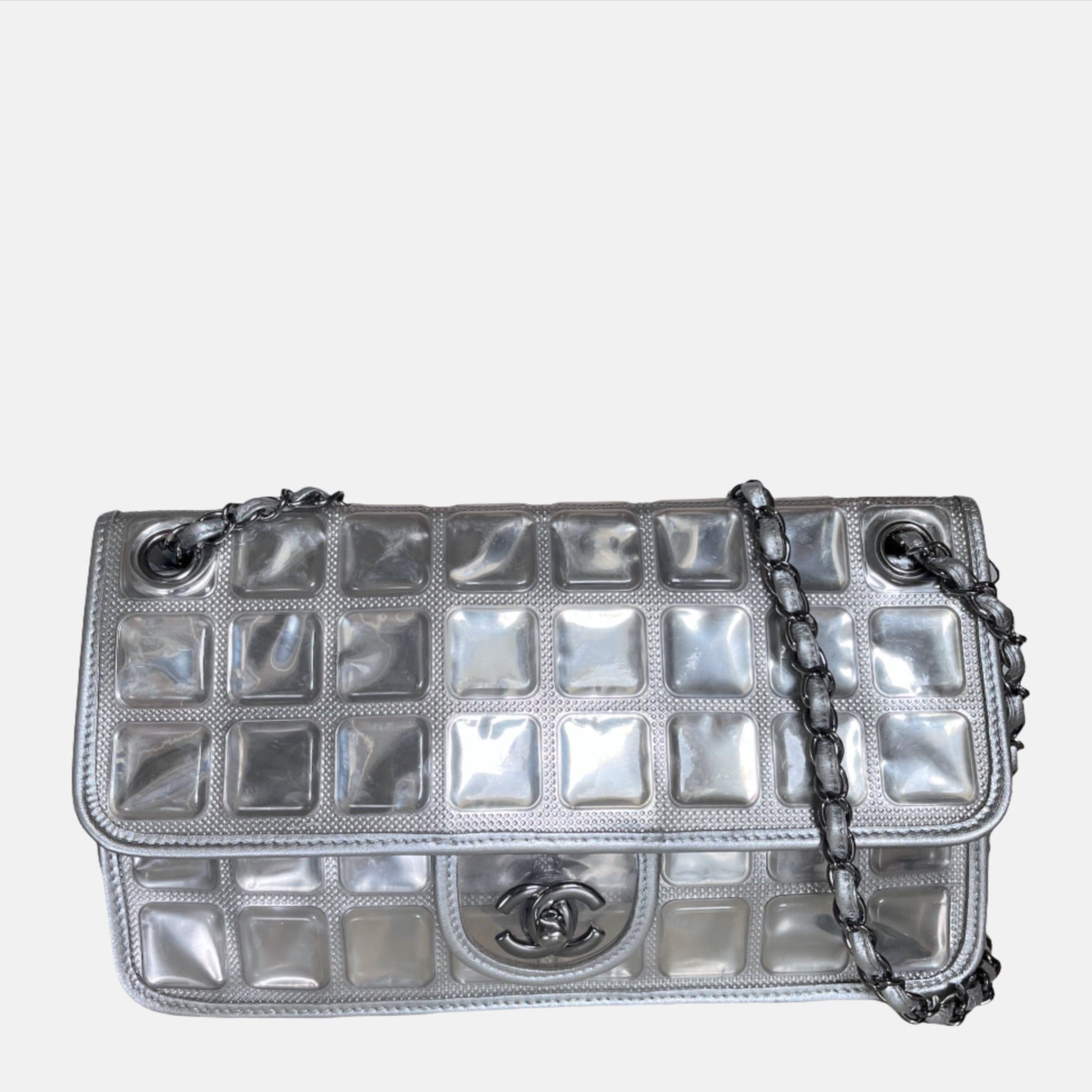 Chanel Ice Cube Chocolate Bar Classic Flap Silver Leather Handbag Classic Flap