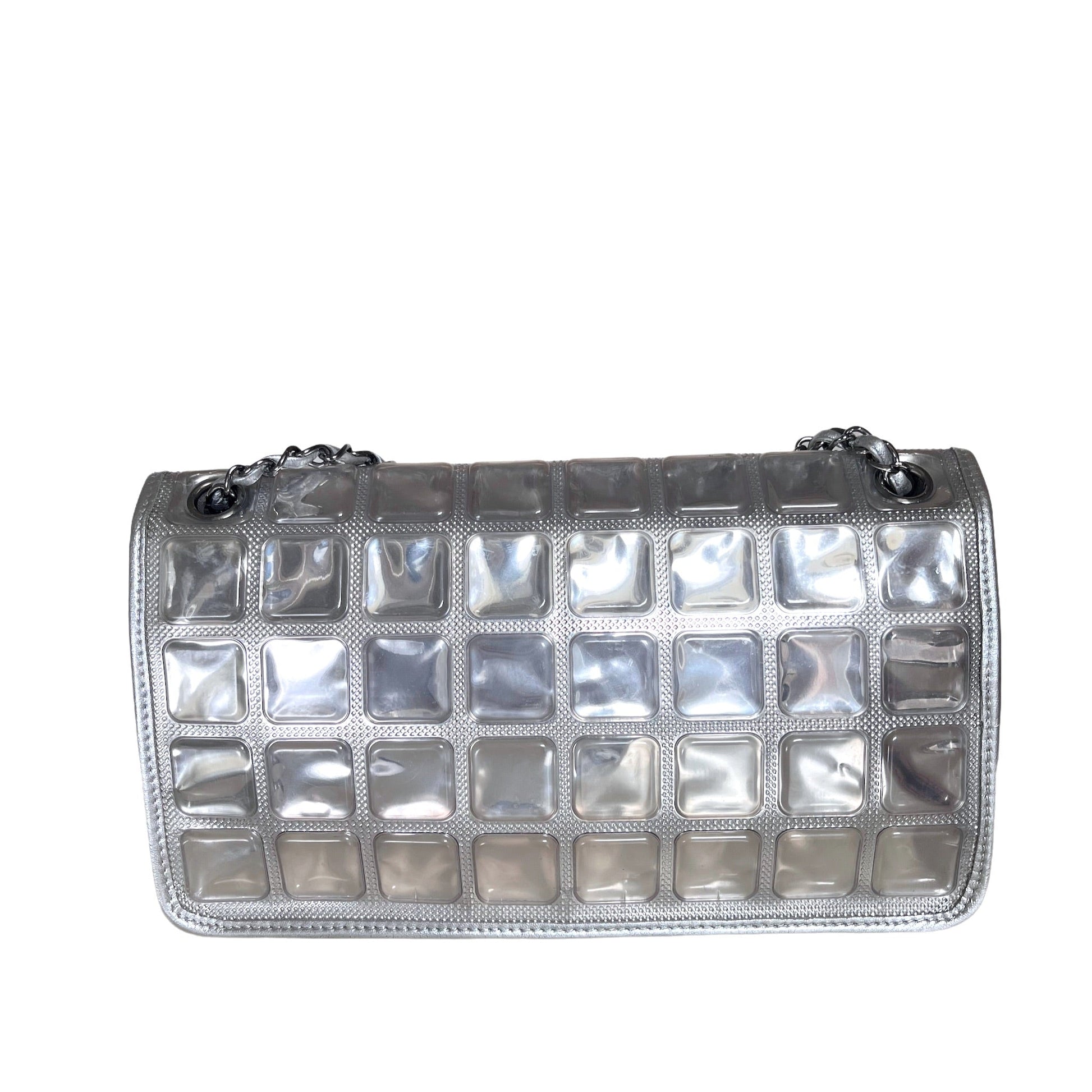 Chanel Ice Cube Chocolate Bar Classic Flap Silver Leather Handbag Classic Flap