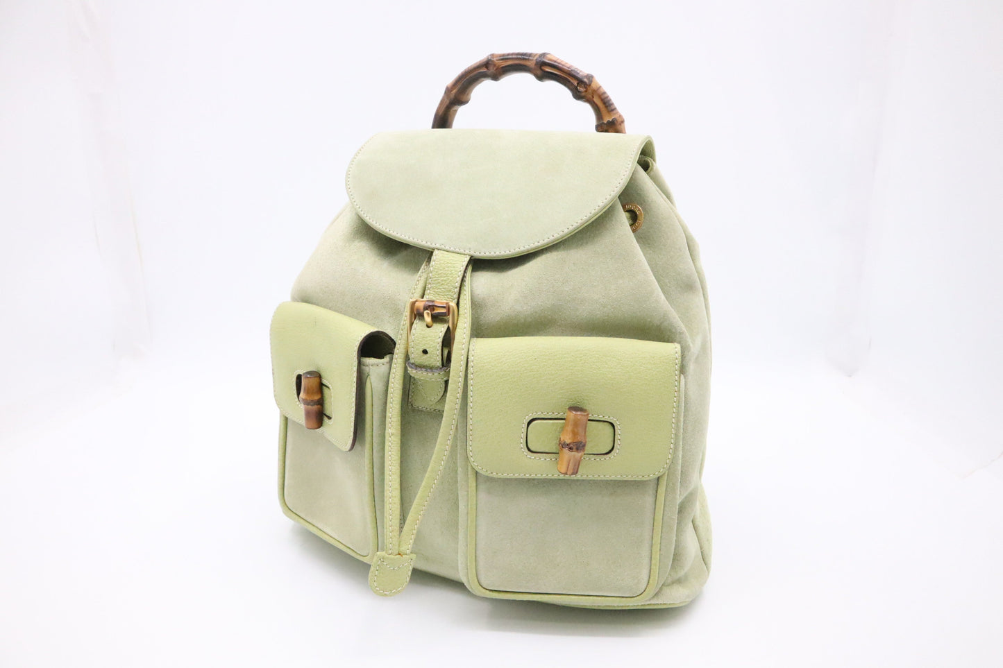 Gucci Bamboo Backpack Pale Suede Green