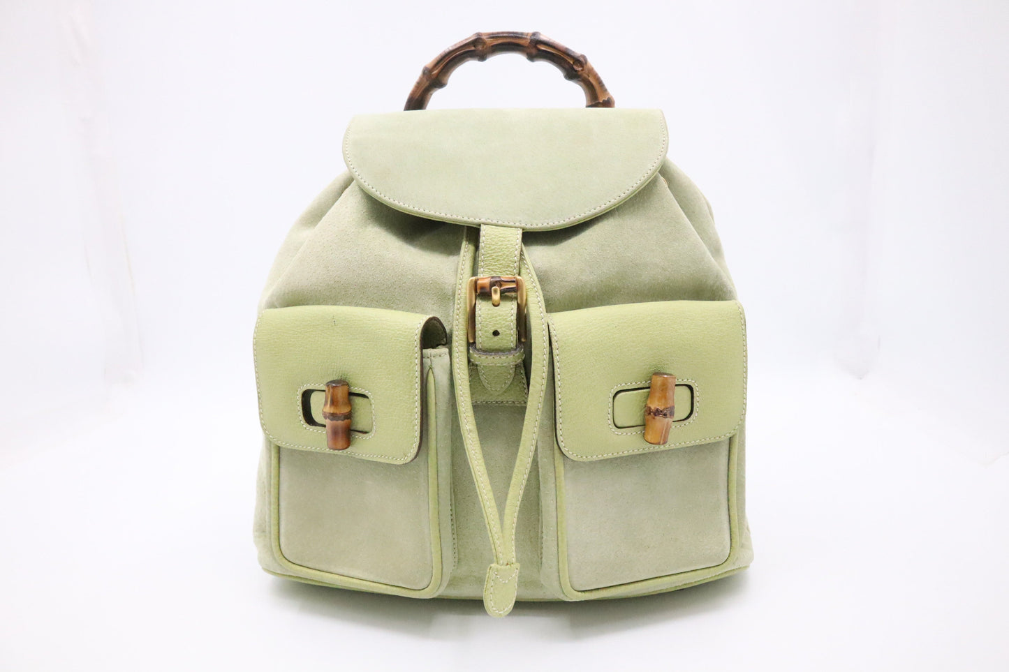 Gucci Bamboo Backpack Pale Suede Green