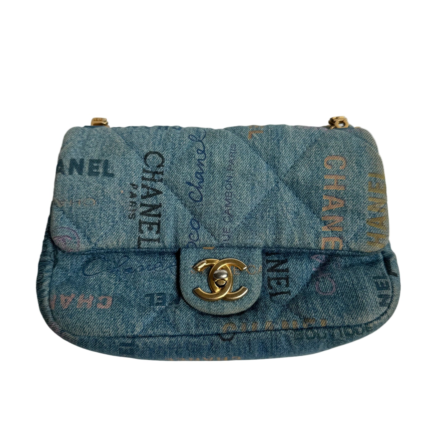Chanel Classic Flap Rectangular Denim Jeans Hardware Blue Gold Mini Bag Microchip 2