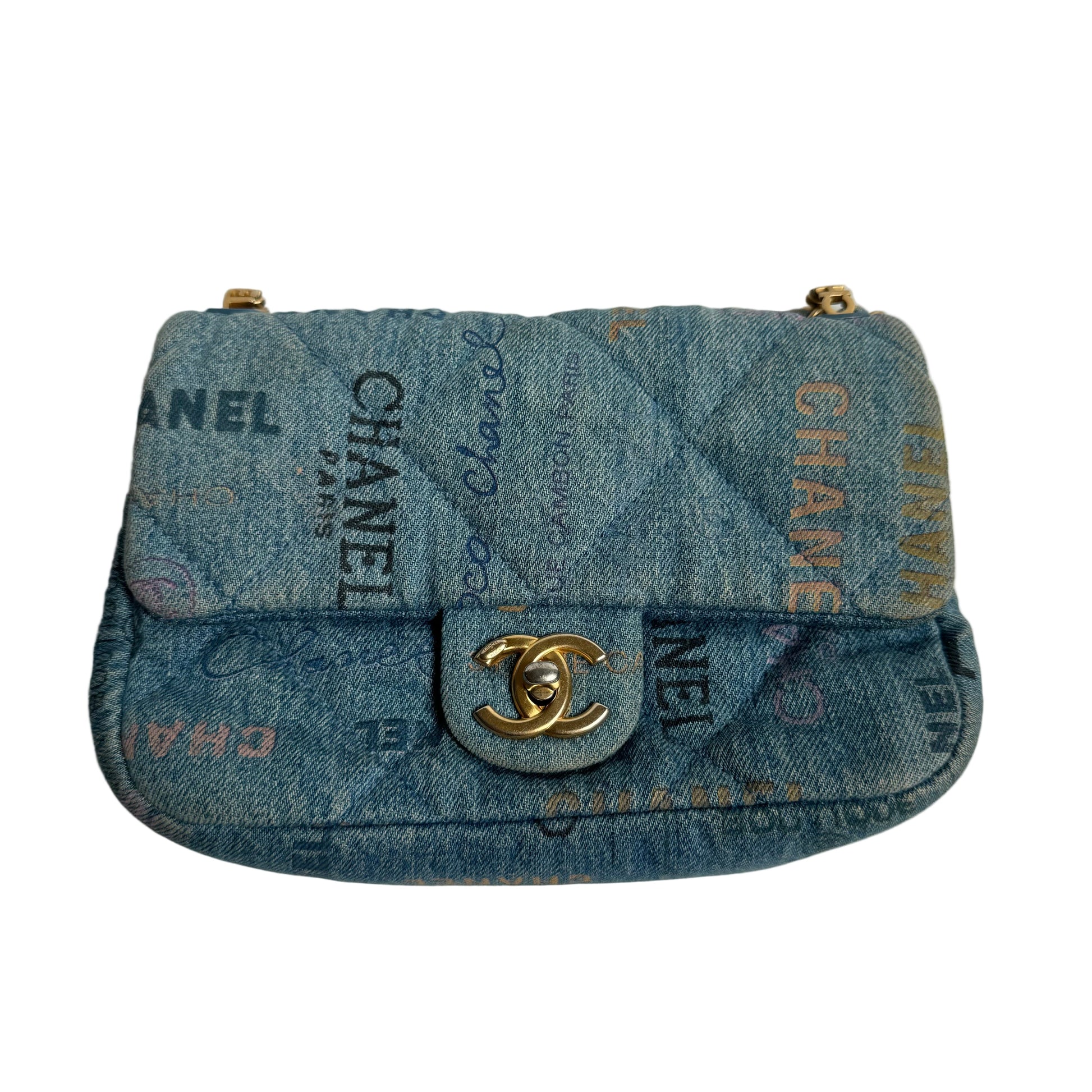 Chanel Classic Flap Rectangular Denim Jeans Hardware Blue Gold Mini Bag Microchip 2