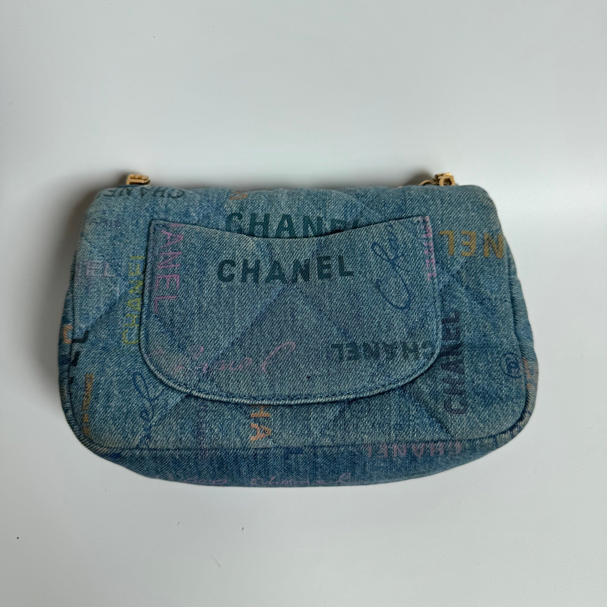 Chanel Classic Flap Rectangular Denim Jeans Hardware Blue Gold Mini Bag Microchip 2