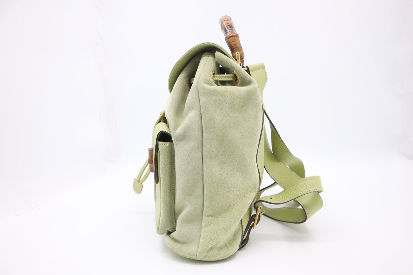 Gucci Bamboo Backpack Pale Suede Green