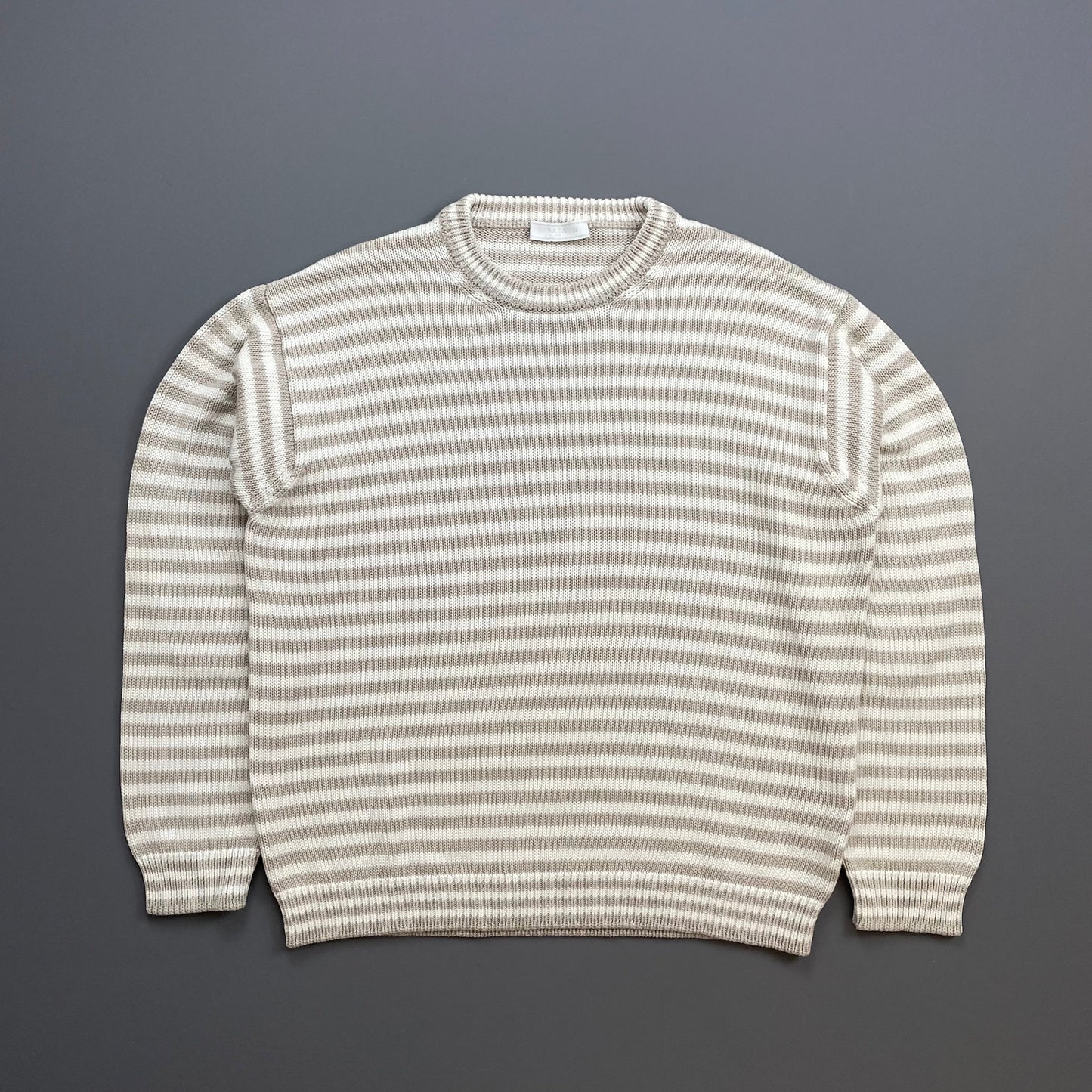 Prada Handbag & Grey Striped Elbow Panel Knit Jumper White Gray