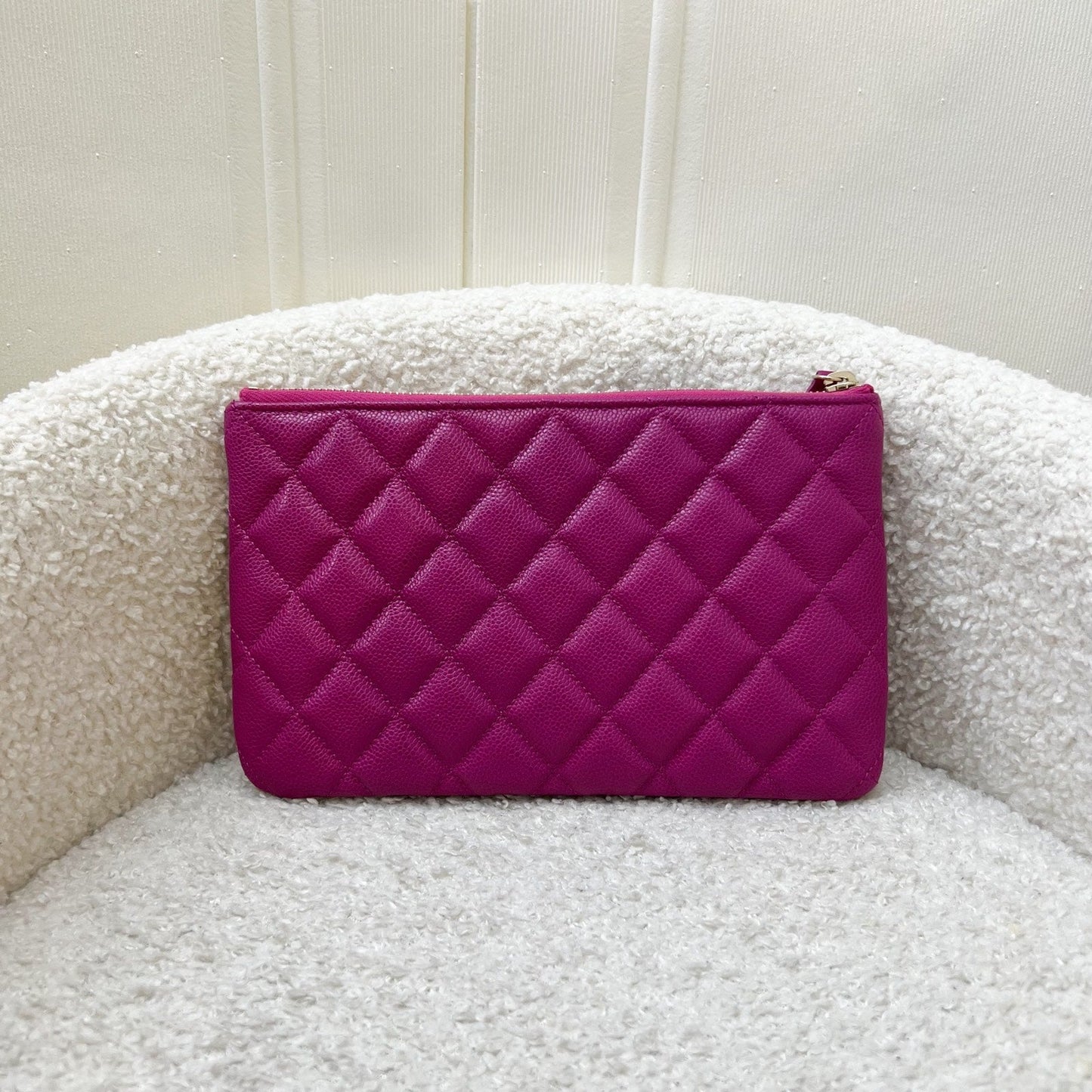 Chanel Classic Small O-Case In Fuschia Caviar And Lghw Bag