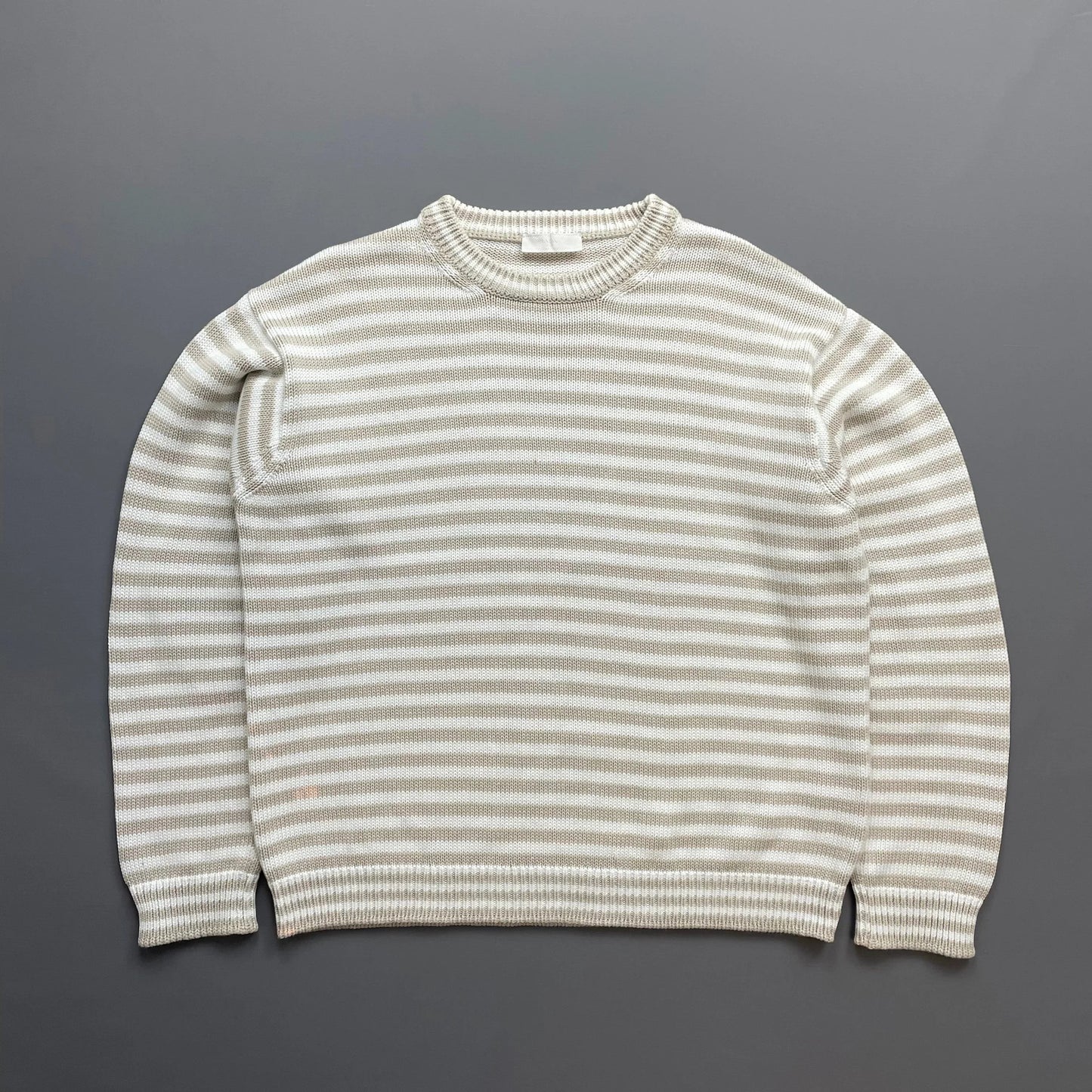 Prada Handbag Striped Elbow Panel Knit Jumper White Beige