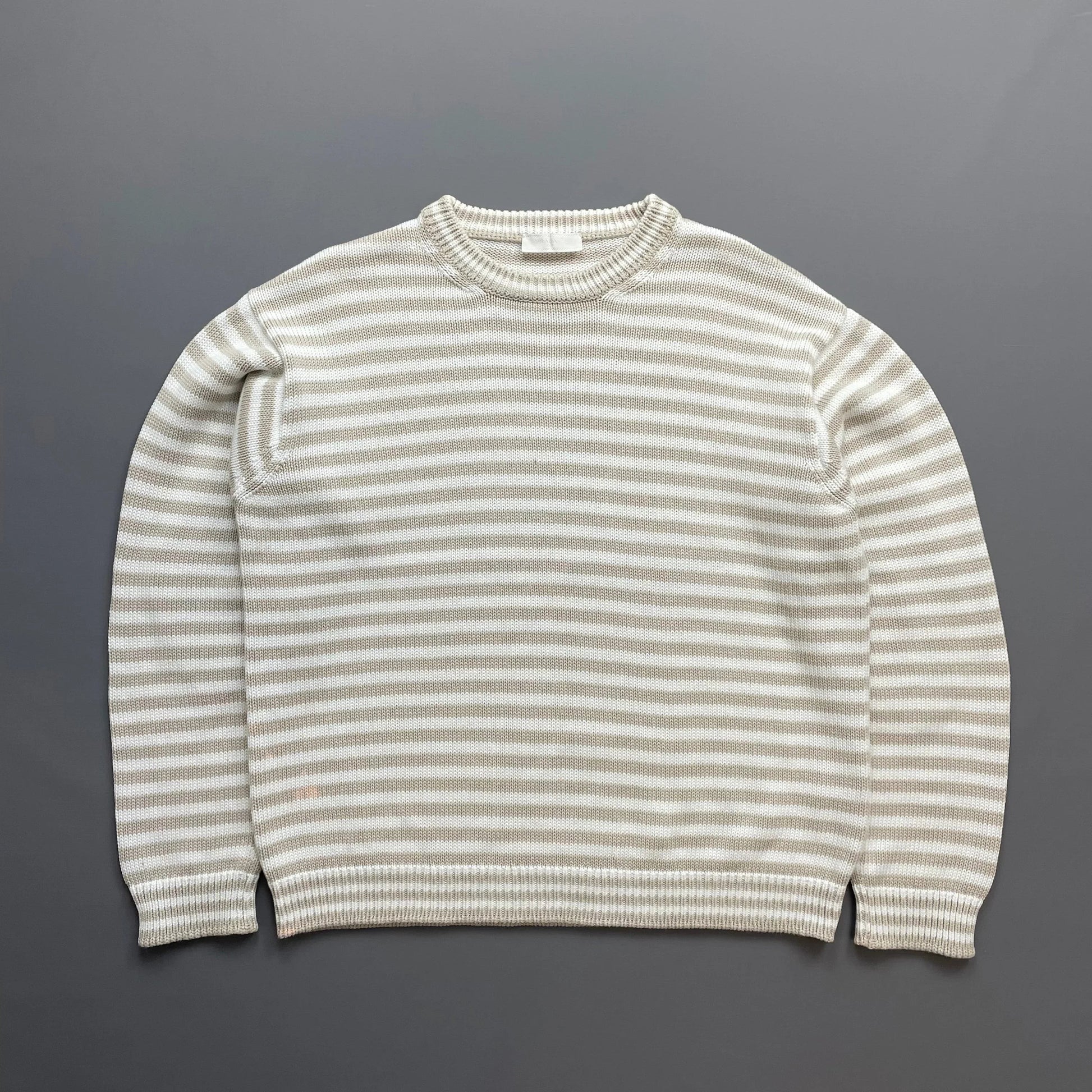 Prada Handbag Striped Elbow Panel Knit Jumper White Beige