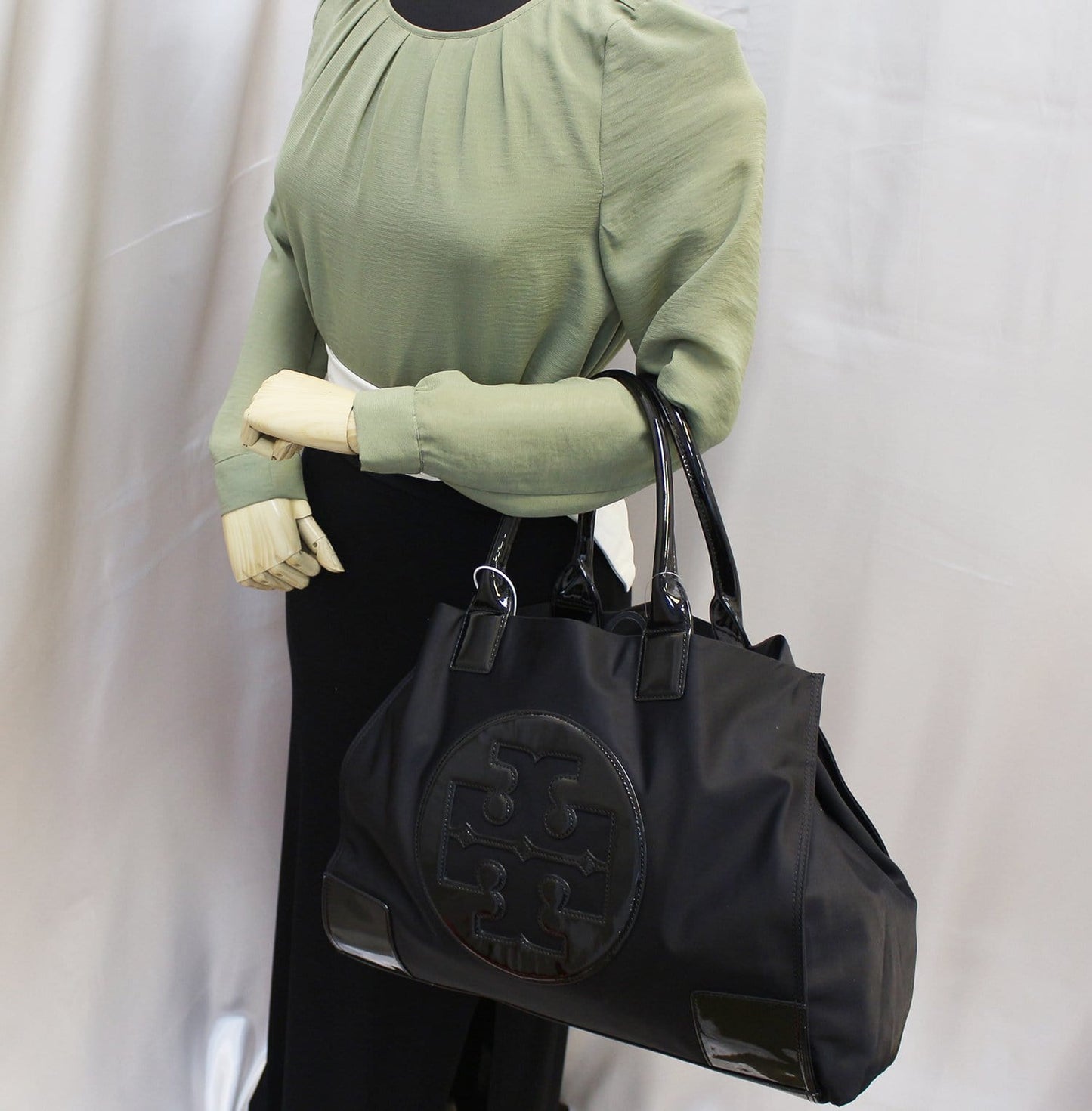 Tory Burch Ella Tote Handbag Nylon Black Tote Bag
