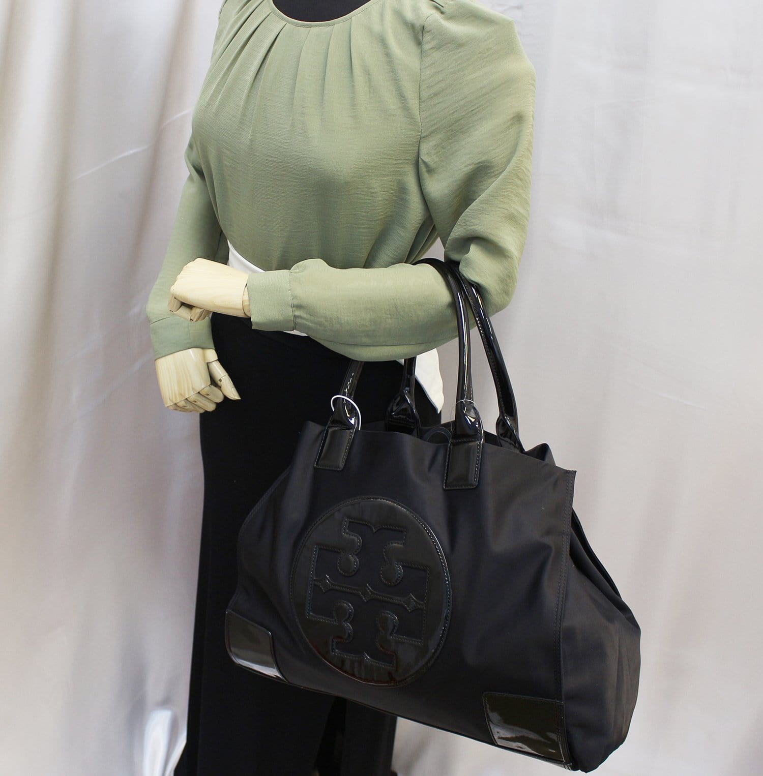 Tory Burch Ella Tote Handbag Nylon Black Tote Bag
