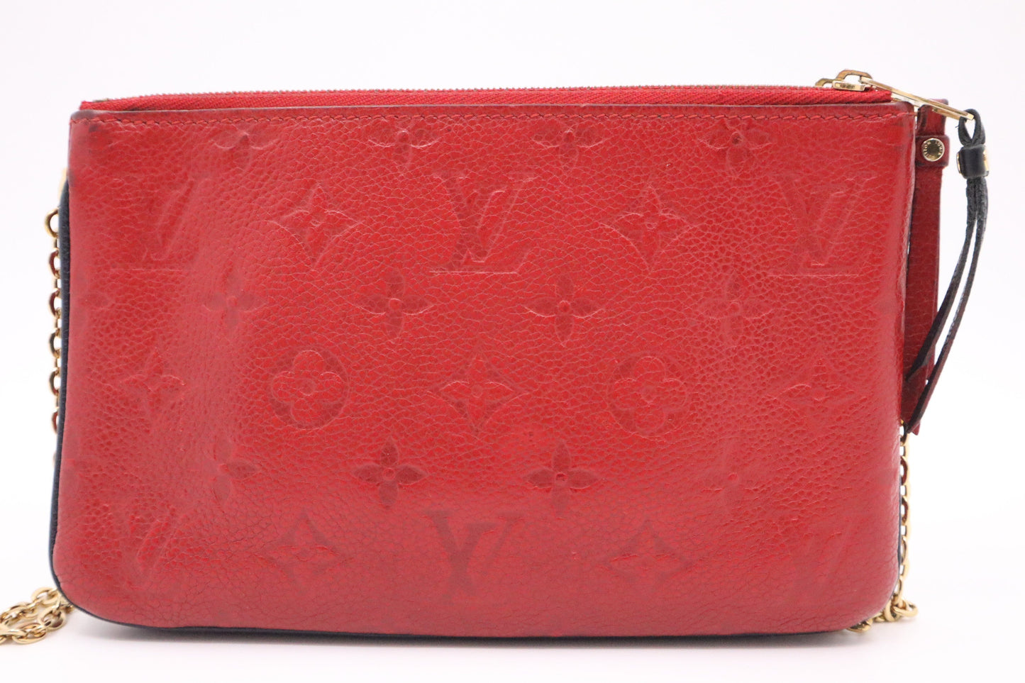 Louis Vuitton Pochette Double Zip & Navy Empreinte Leather Red Clutch Bag