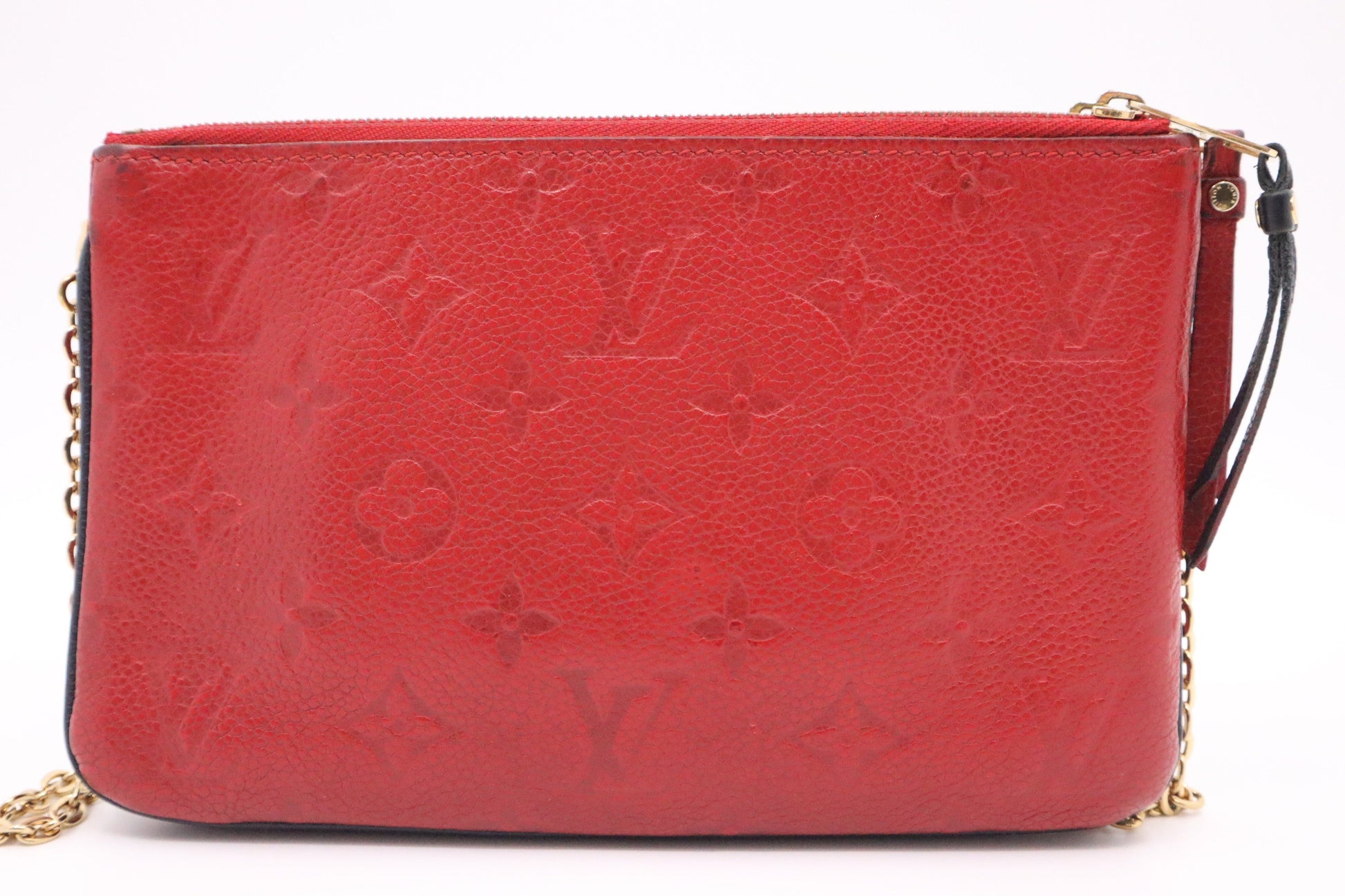 Louis Vuitton Pochette Double Zip & Navy Empreinte Leather Red Clutch Bag