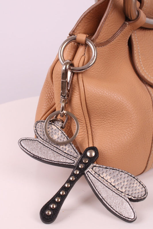 Prada Key Dragonfly Keychain Beige Silver Key Chain