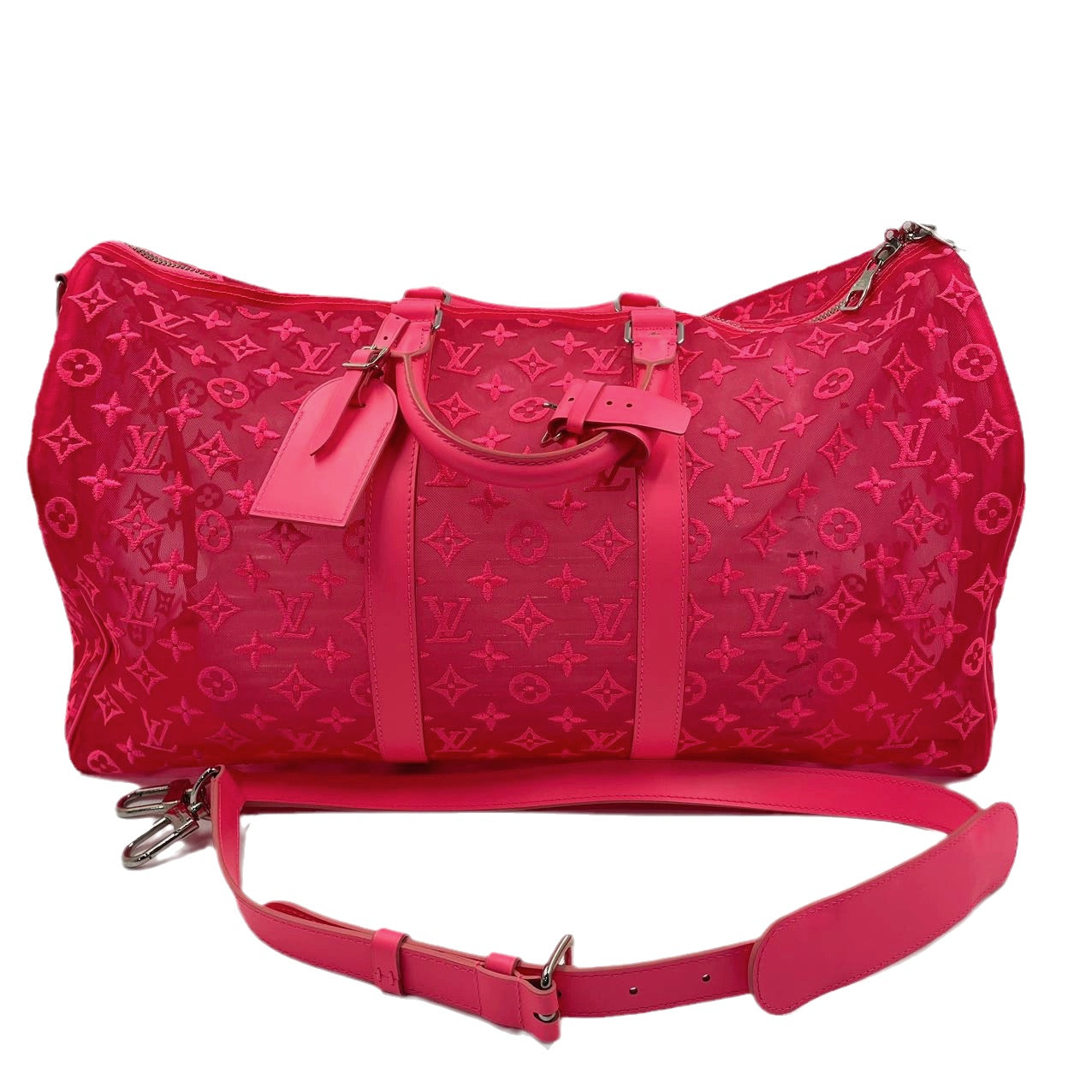 Louis Vuitton Keepall Bandouliere Mesh 50 Mesh Monogram Leather Pink Travel Bag