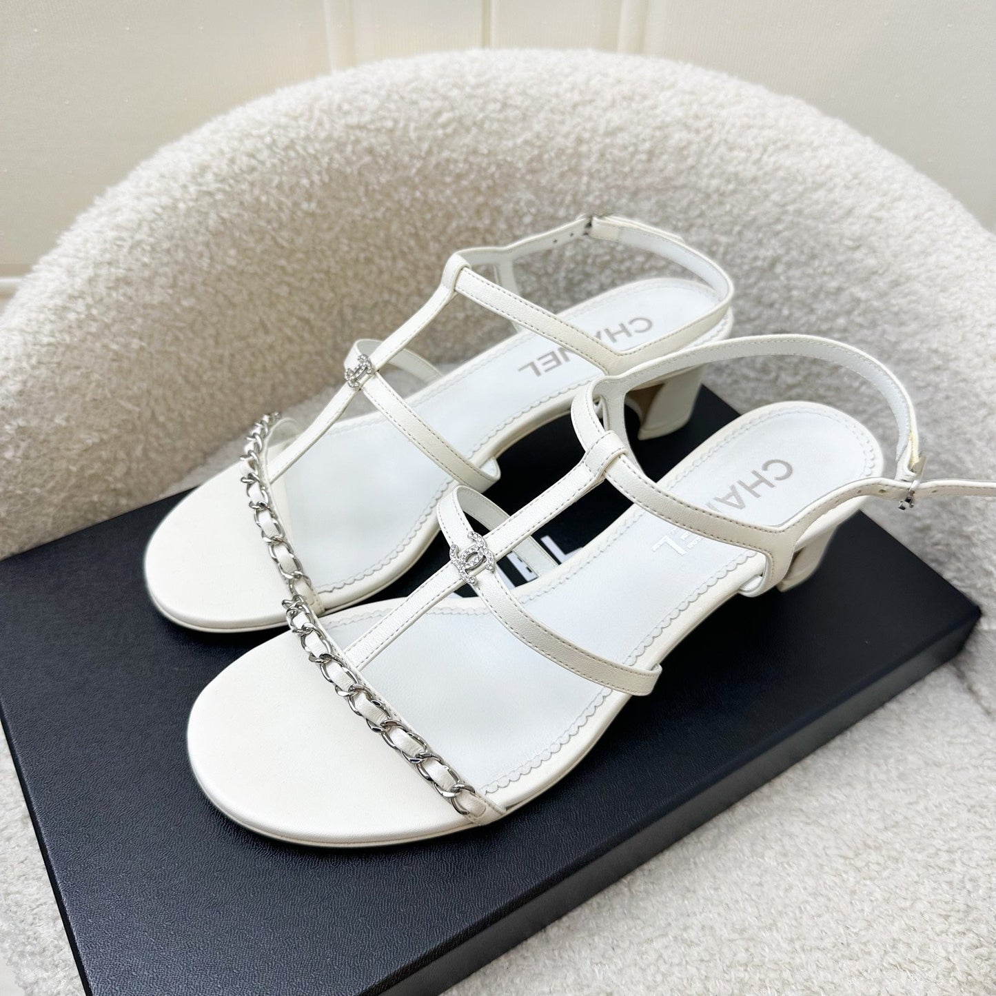 Chanel Heeled Sandals in White Size 38C for Women