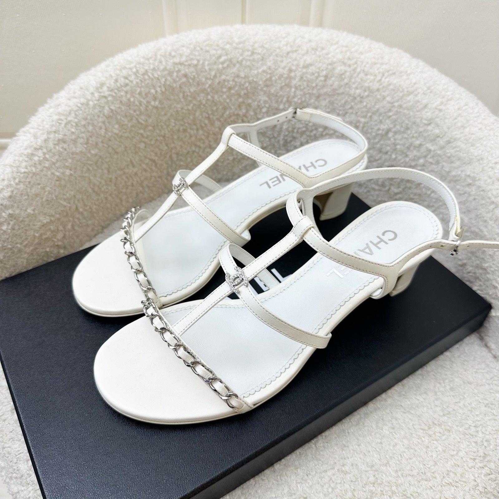 Chanel Heeled Sandals in White Size 38C for Women