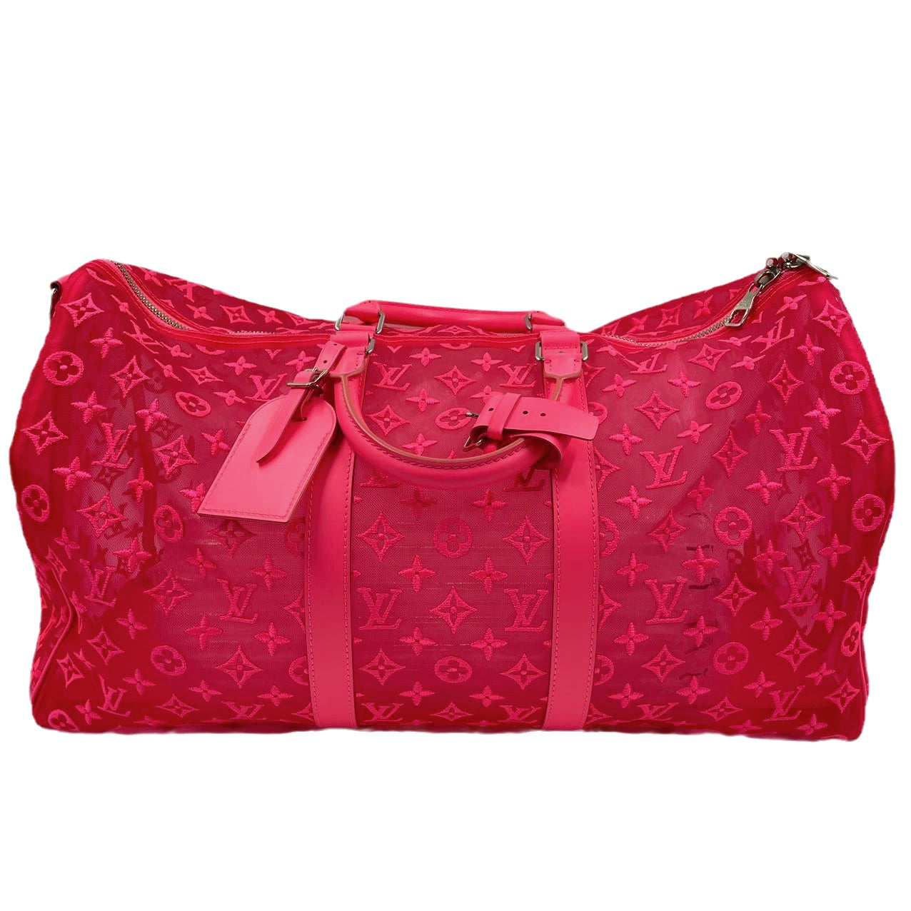 Louis Vuitton Keepall Bandouliere Mesh 50 Mesh Monogram Leather Pink Travel Bag