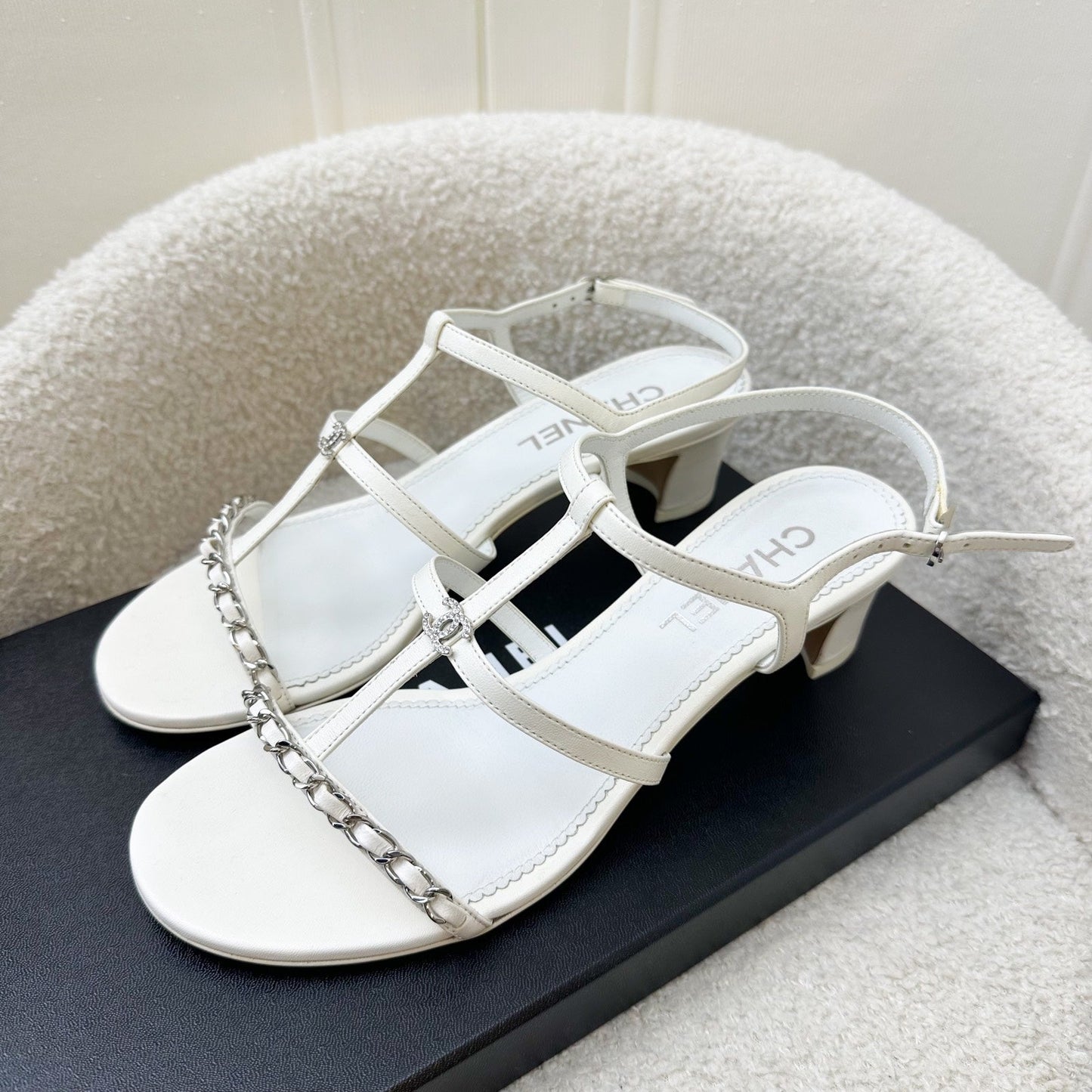 Chanel Heeled Sandals in White Size 38C for Women