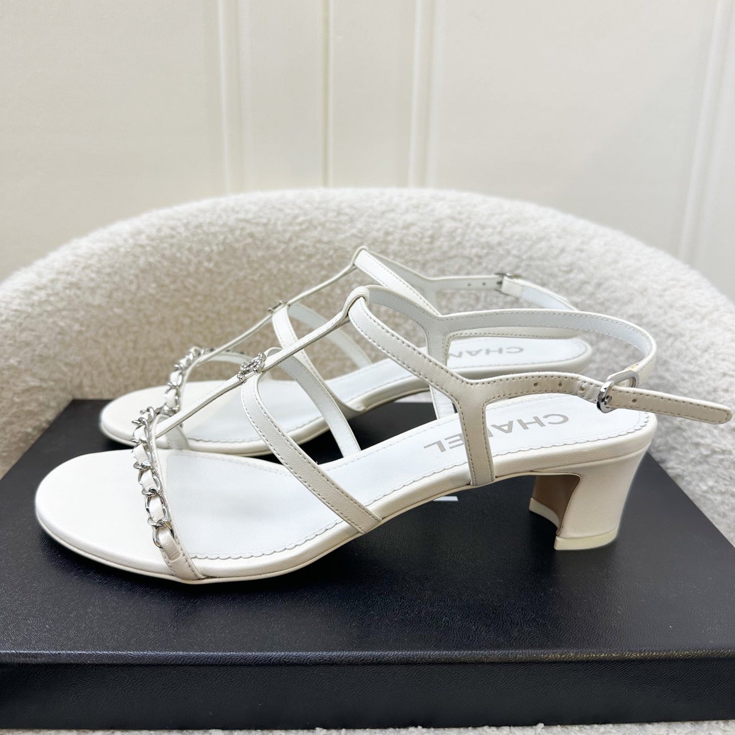 Chanel Heeled Sandals in White Size 38C for Women
