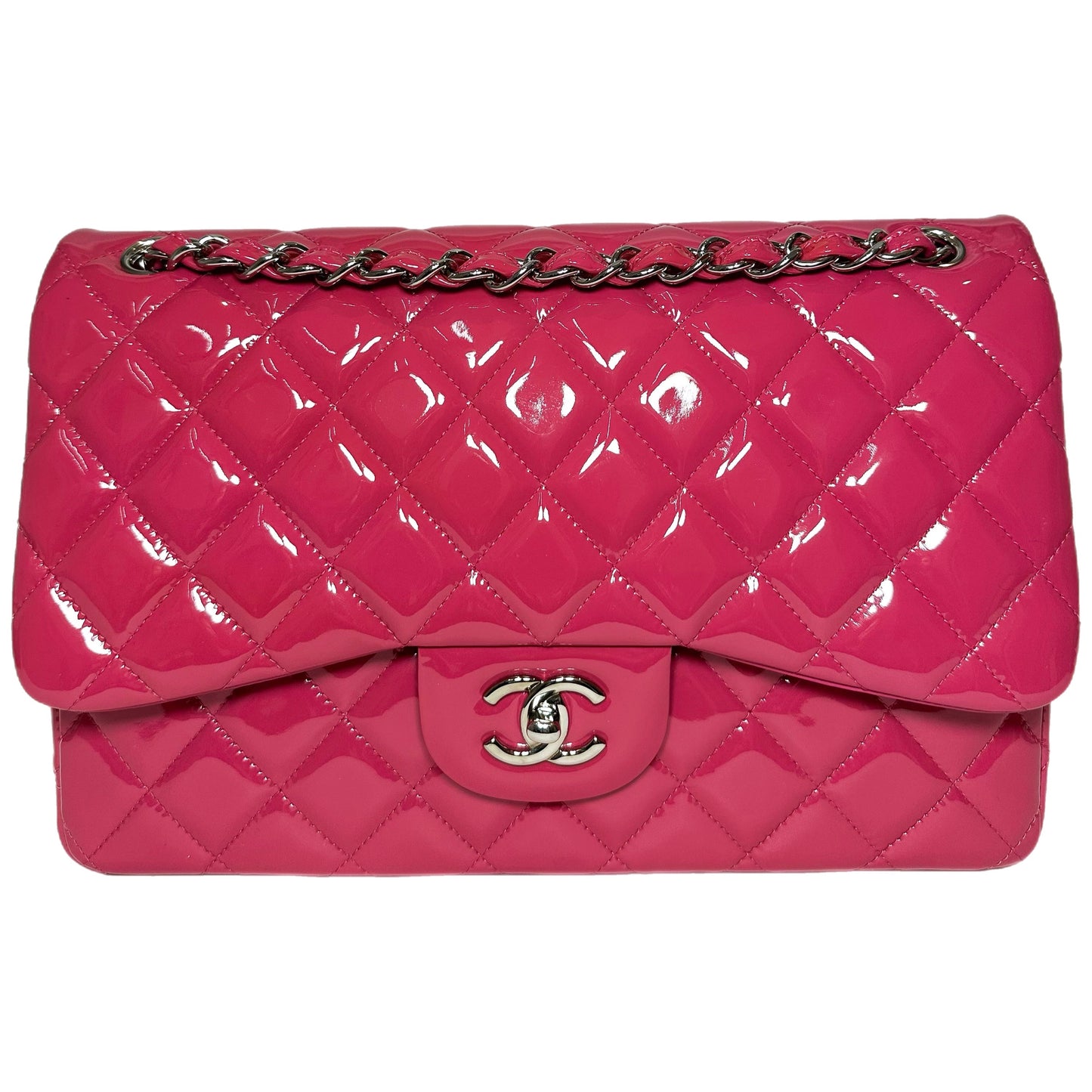 Chanel Pink Jumbo Patent Double Flap Bag