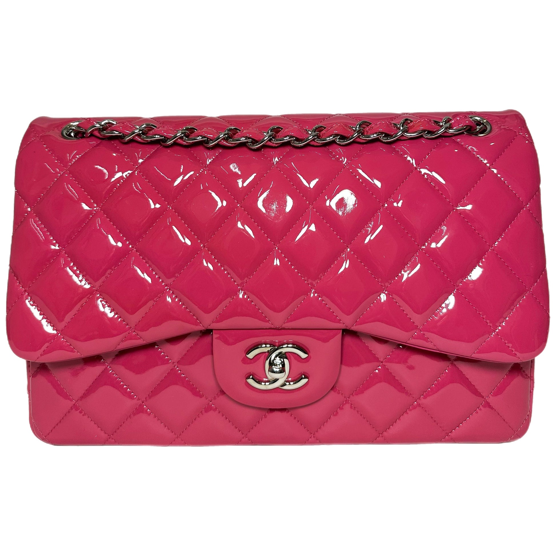 Chanel Pink Jumbo Patent Double Flap Bag