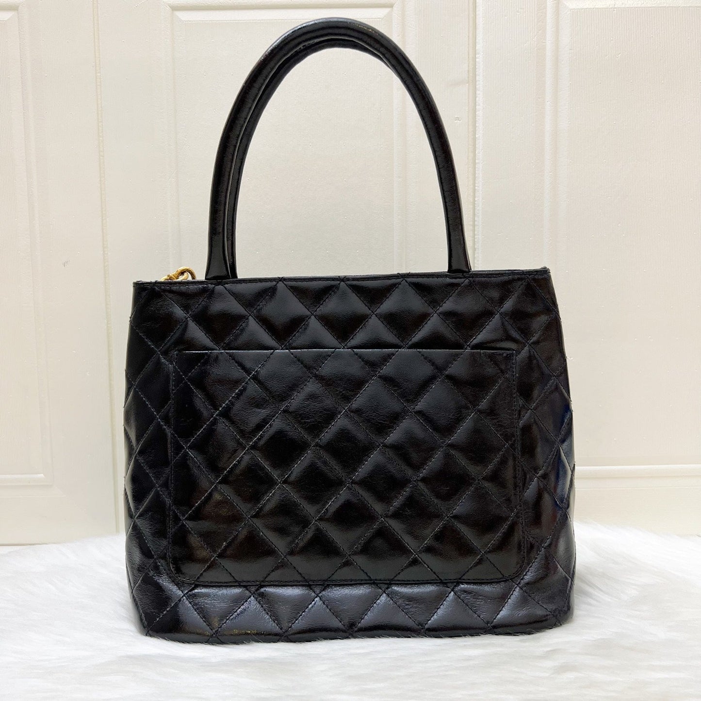 Chanel   Medallion Tote in Black Glossy Calfskin and AGHW