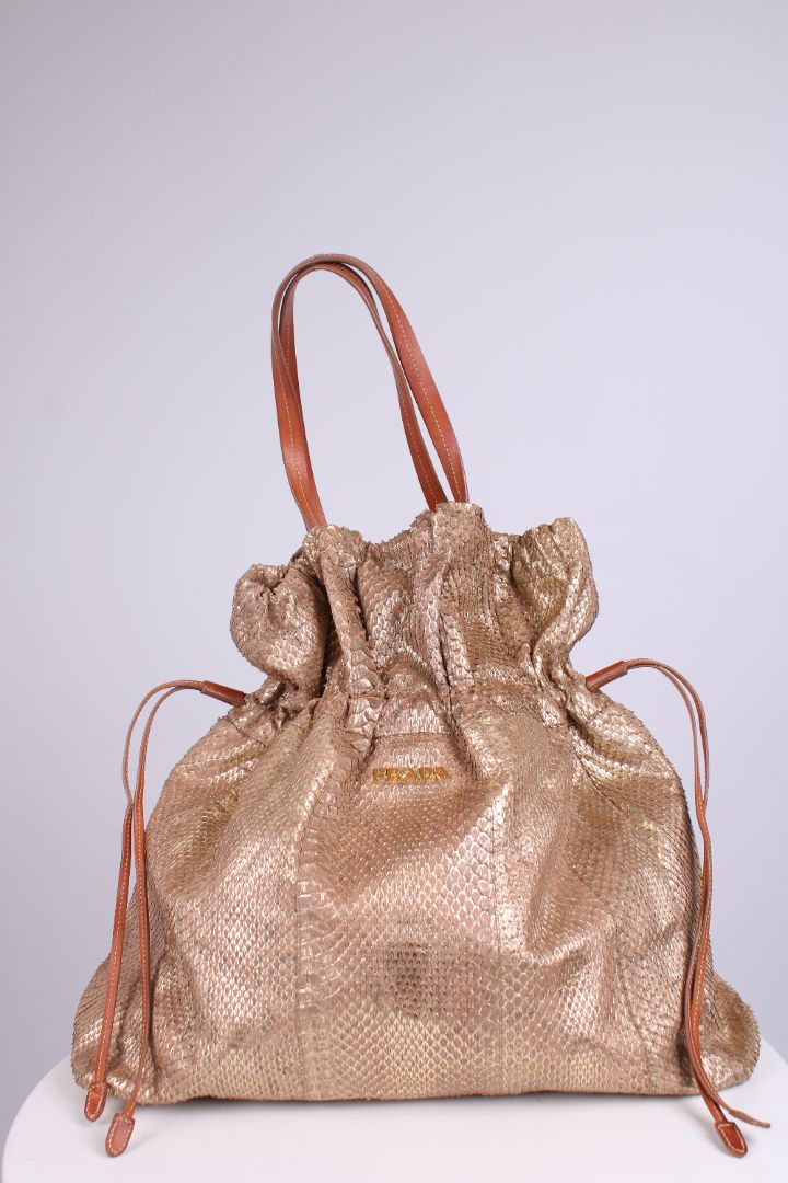 Prada Handbag Ora Viper Drawstring Gold