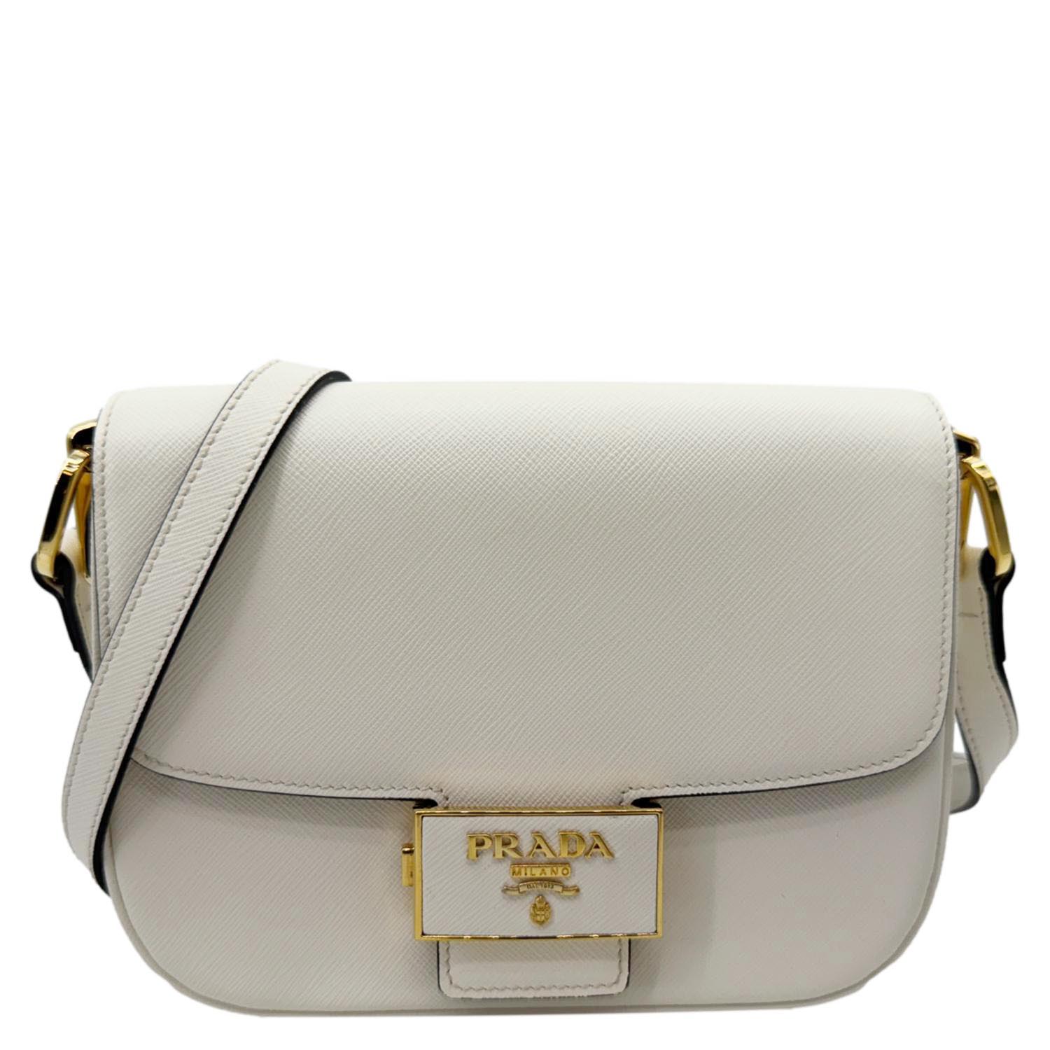 Embleme Saffiano Lux Shoulder Bag Leather White