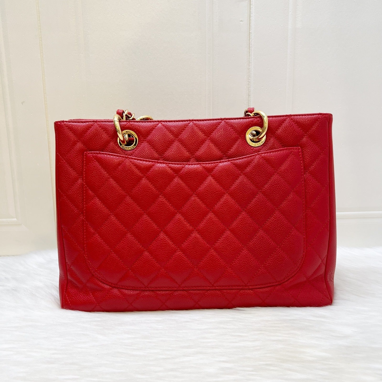 Chanel Grand Shopping Tote Gst In Red Caviar And Ghw