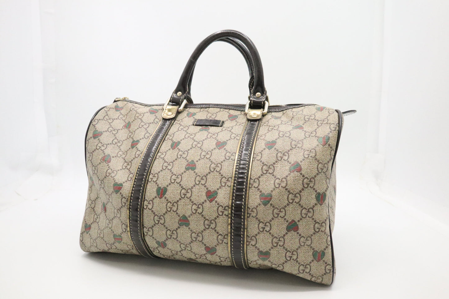 Gucci Boston Bag In Supreme Hearts Canvas Travel Bag