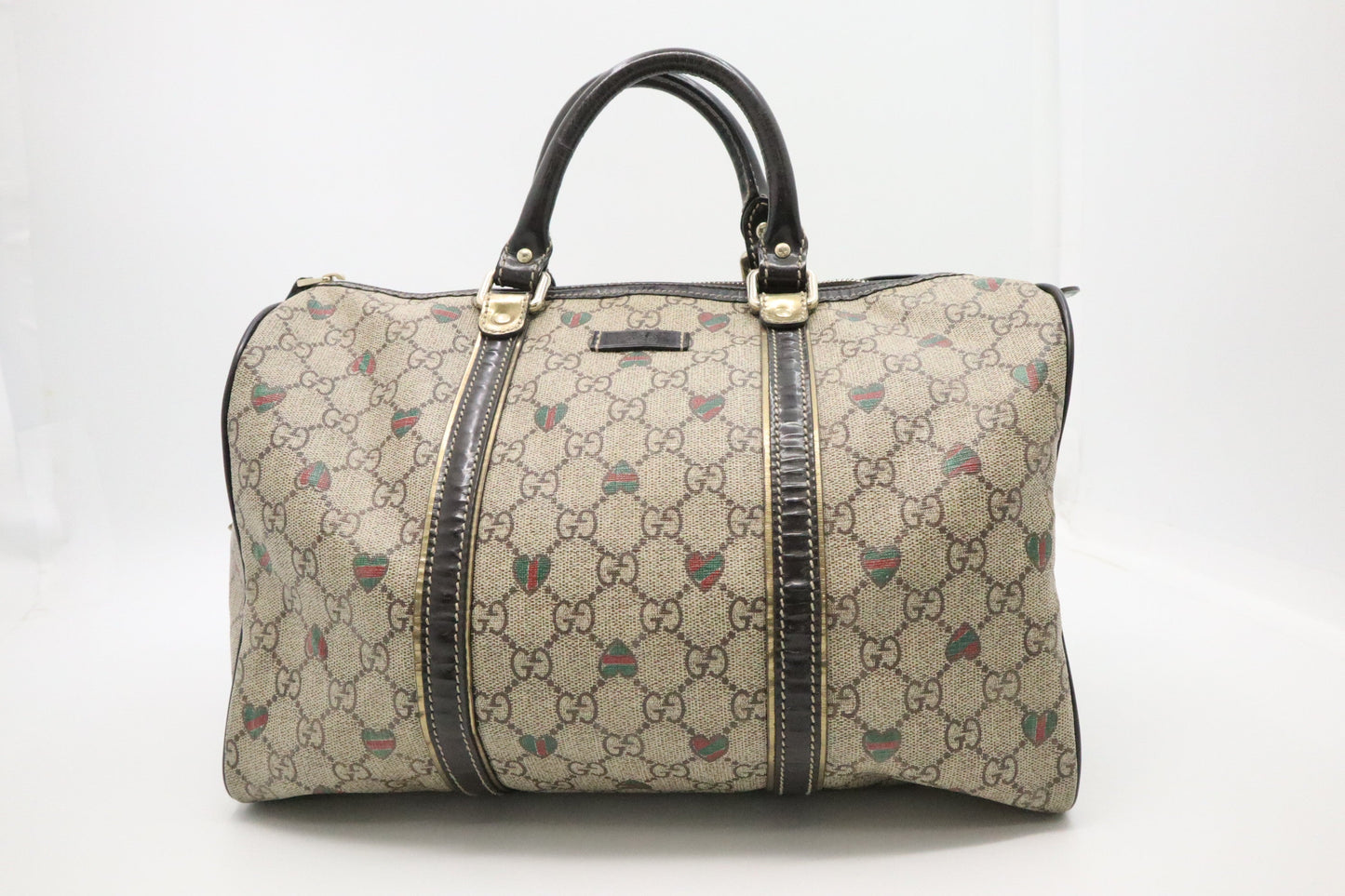 Gucci Boston Bag In Supreme Hearts Canvas Travel Bag