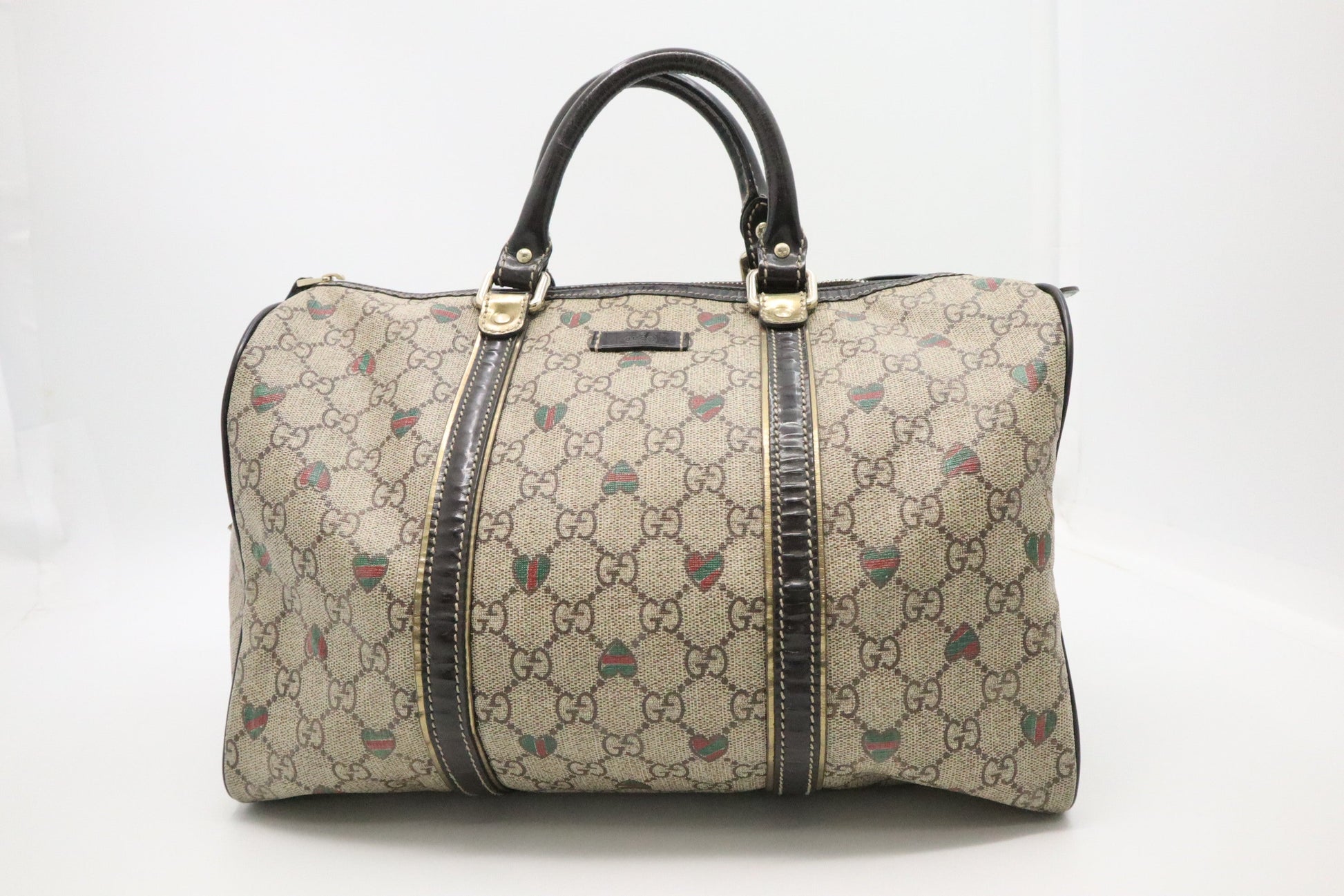 Gucci Boston Bag In Supreme Hearts Canvas Travel Bag