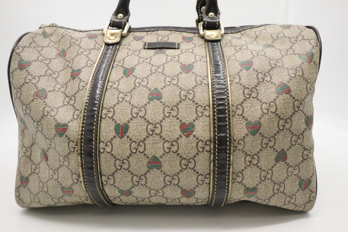 Gucci Boston Bag In Supreme Hearts Canvas Travel Bag