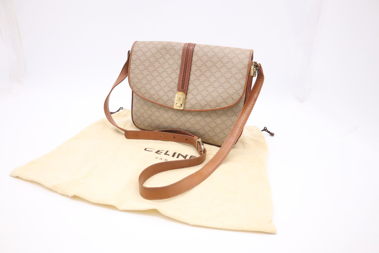 Celine Crossbody Bag In Macadam Canvas Beige